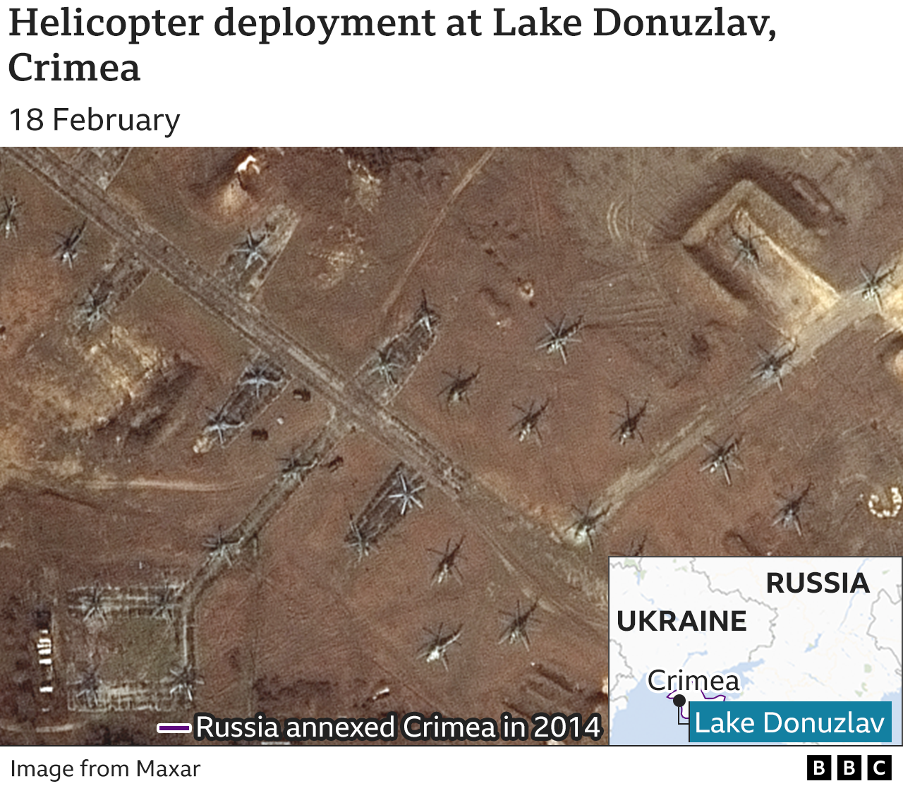 Satellite image showing attack helicopters deployed in Crimea