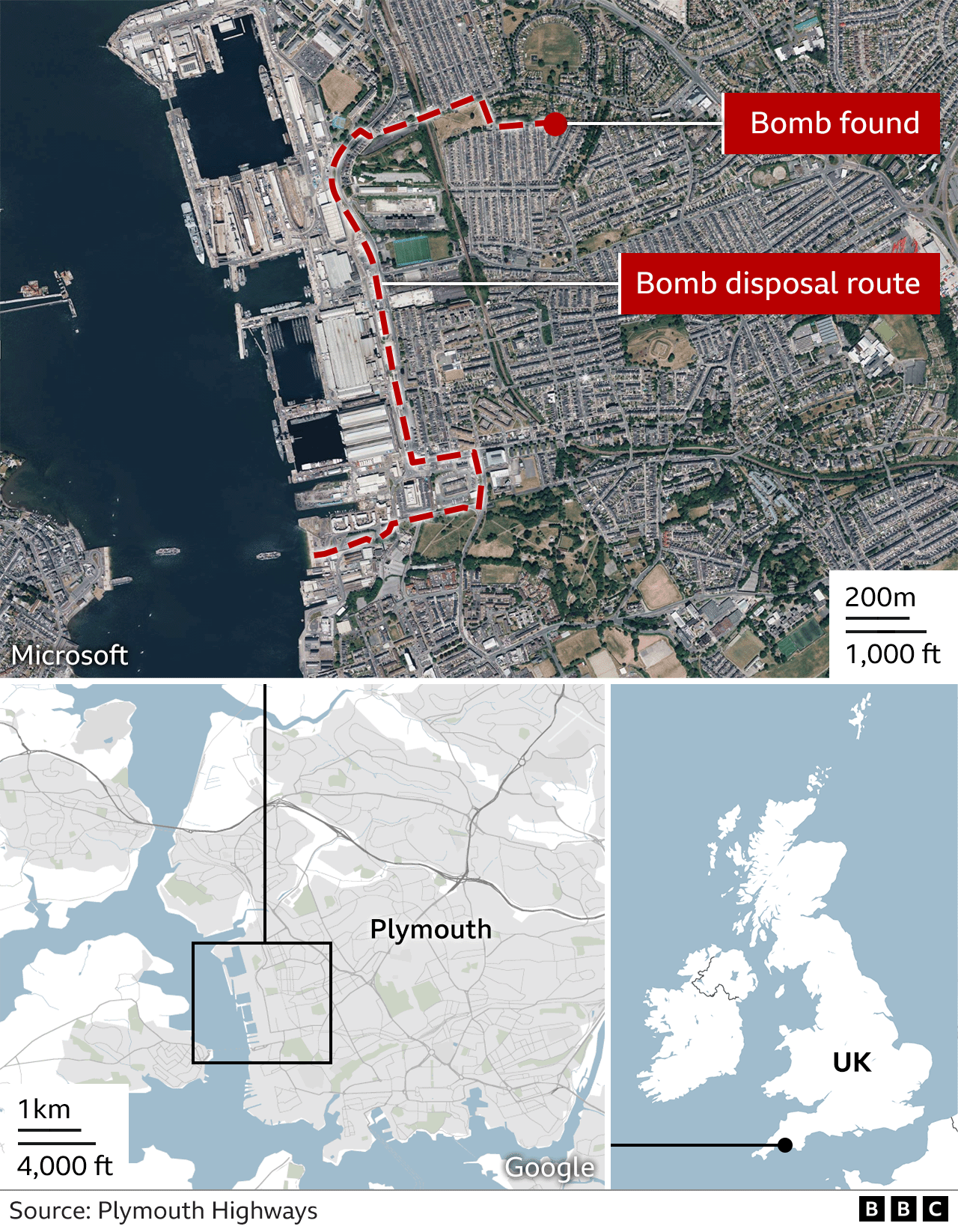 Map showing disposal route through Plymouth and it's location in the city