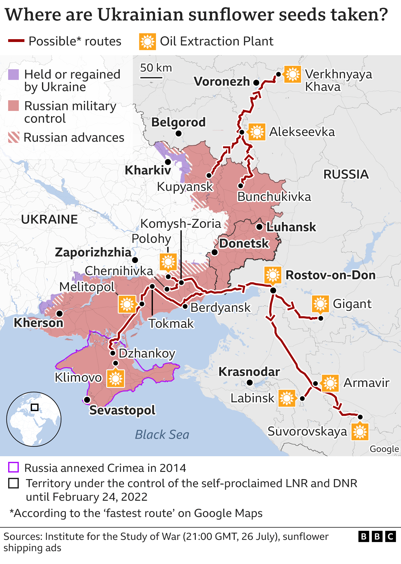 Where are Ukrainian sunflower seeds are taken map