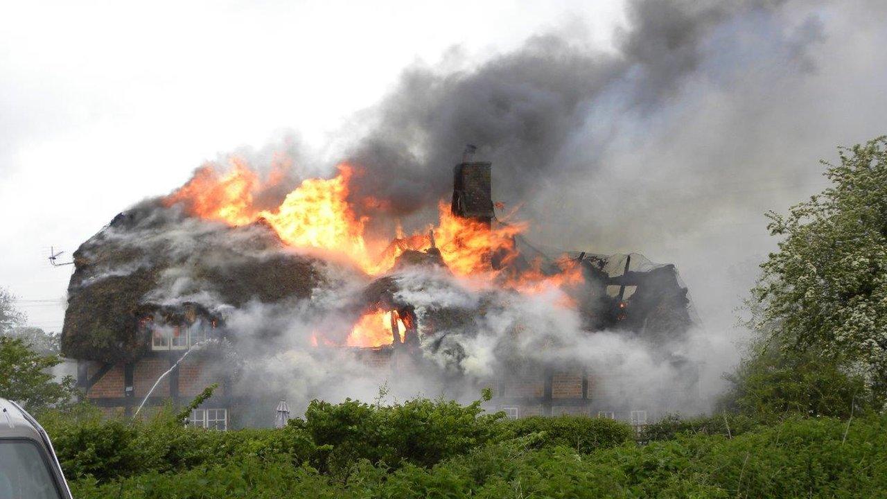 Thatched cottage fire, Wimborne