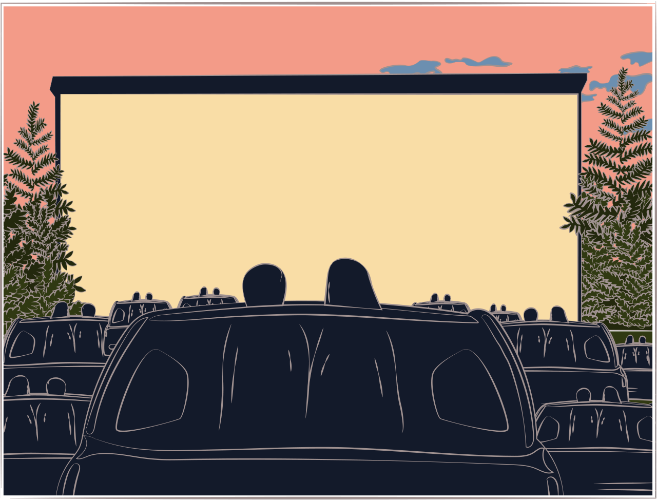 Illustration of a drive-in cinema