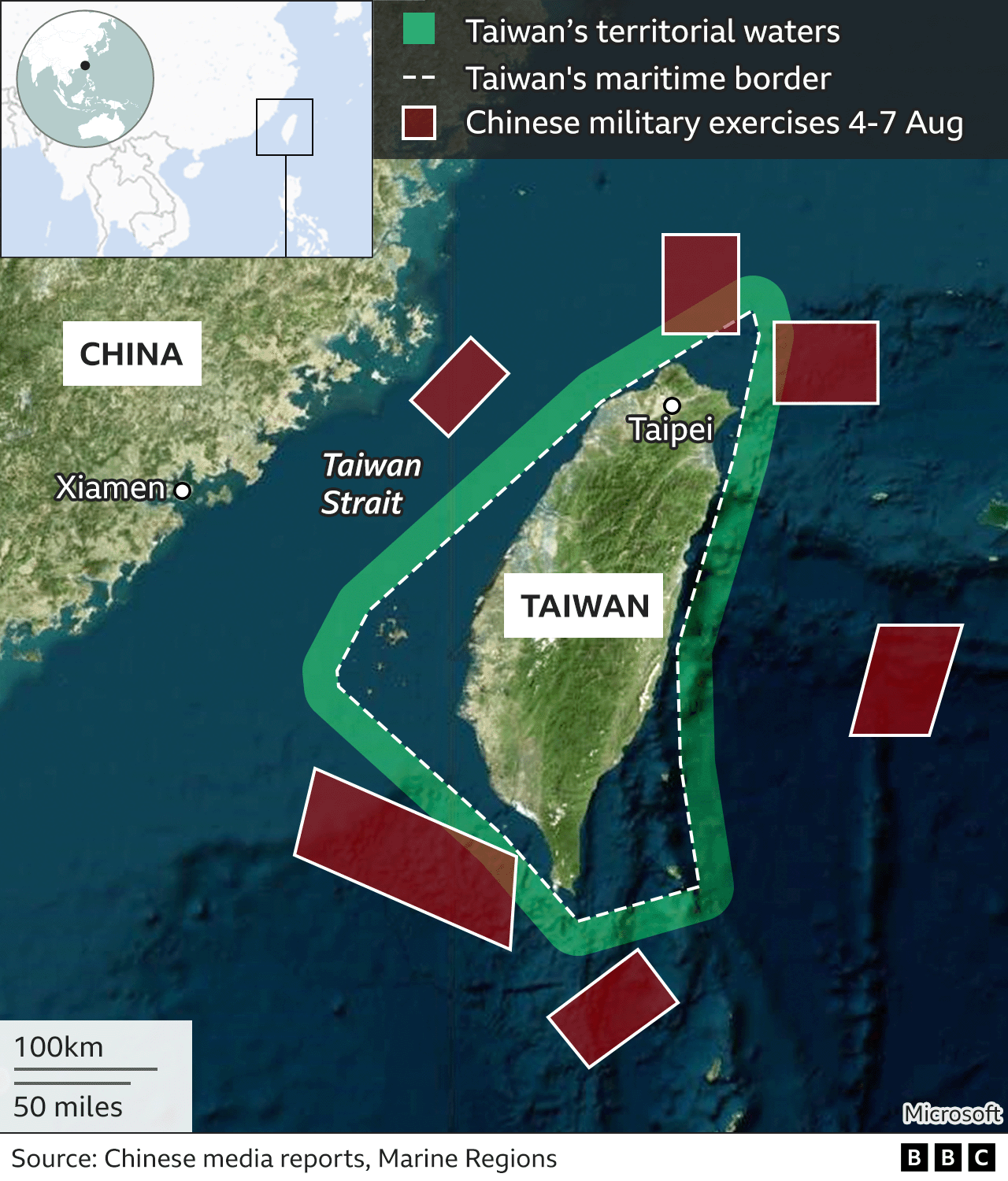 A map showing the exclusion zones