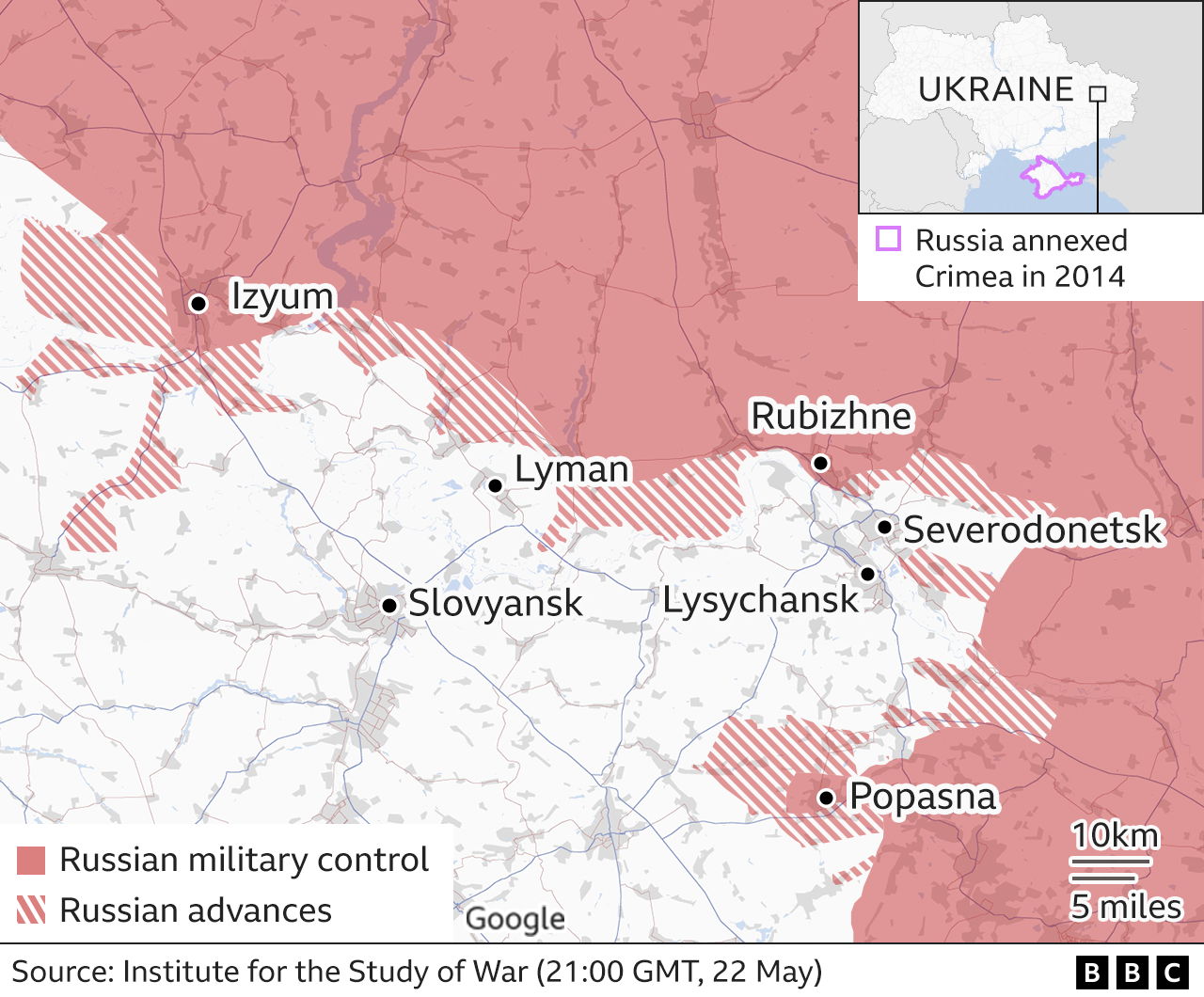 A map showing the location of Severodonetsk