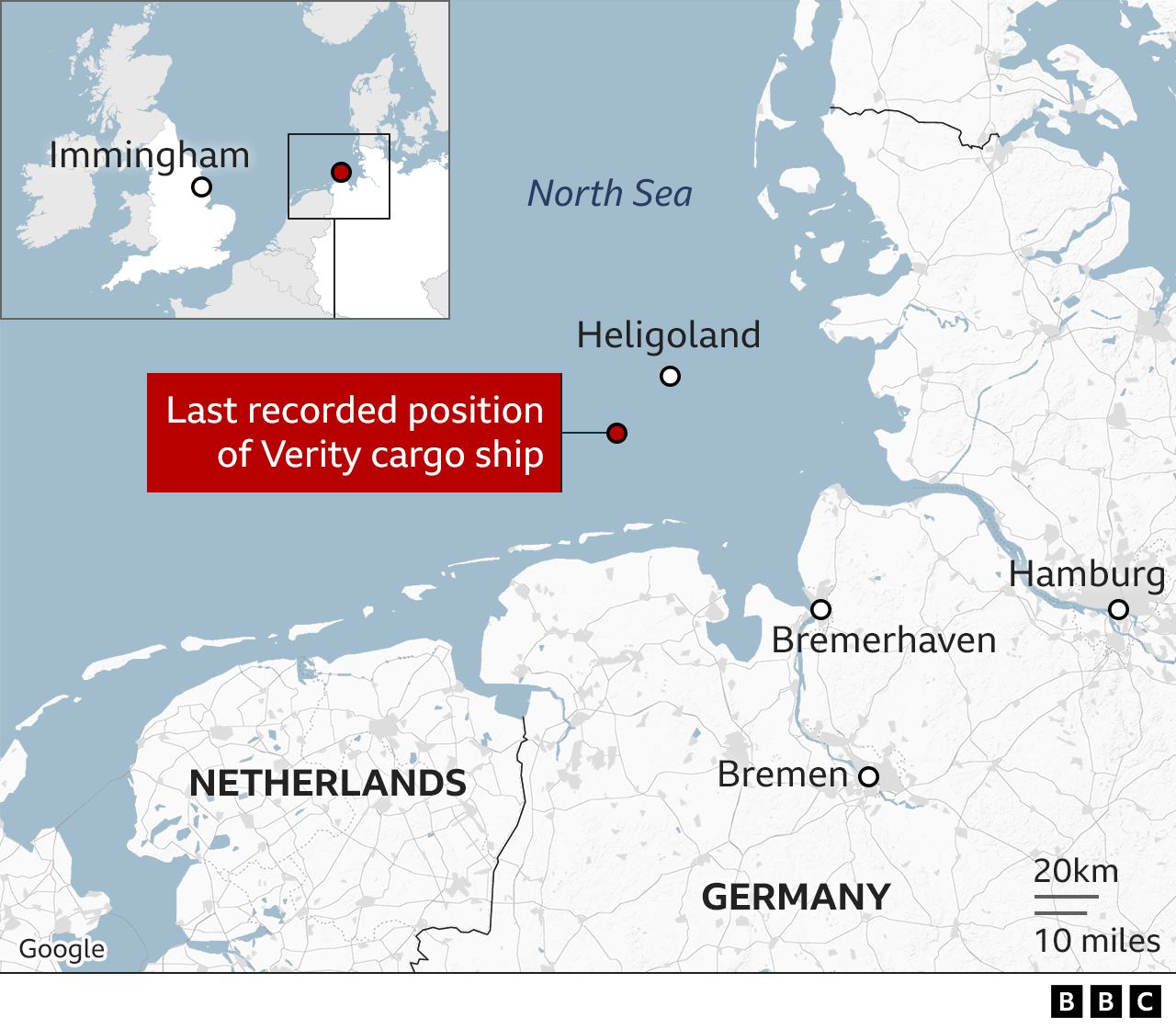 Map of the last recorded position of the Verity