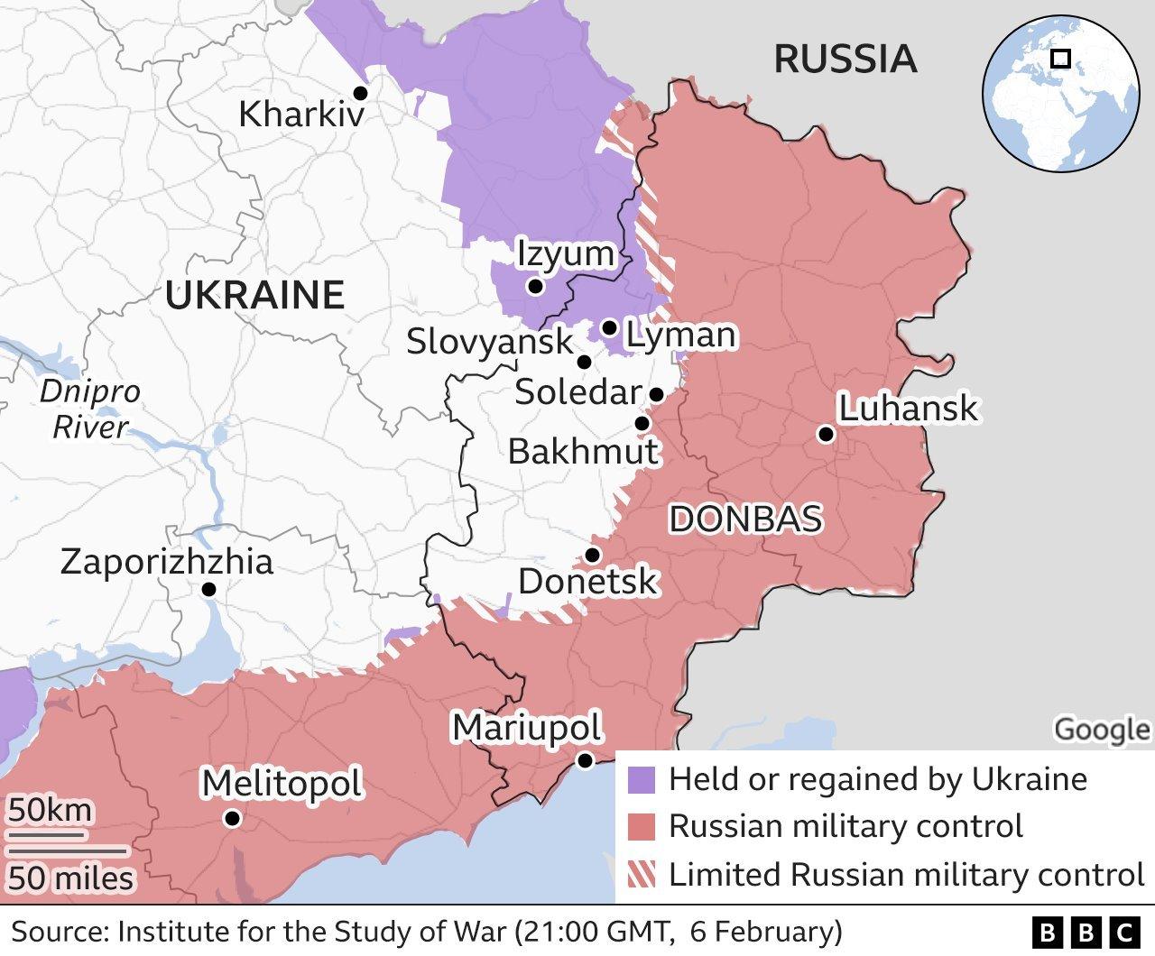 Control map of eastern Ukraine