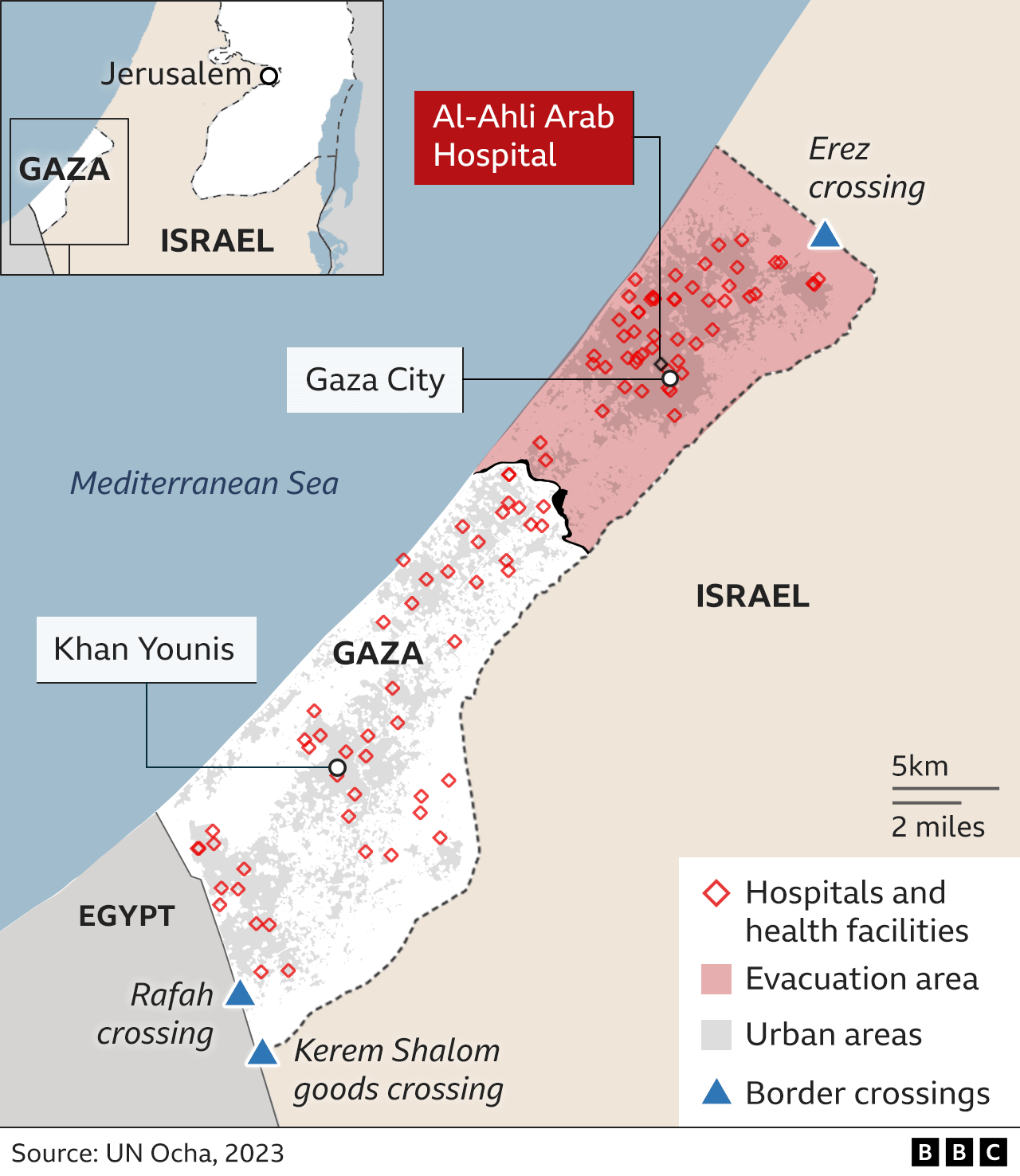 Map showing location of Al-Ahli Arab Hospital