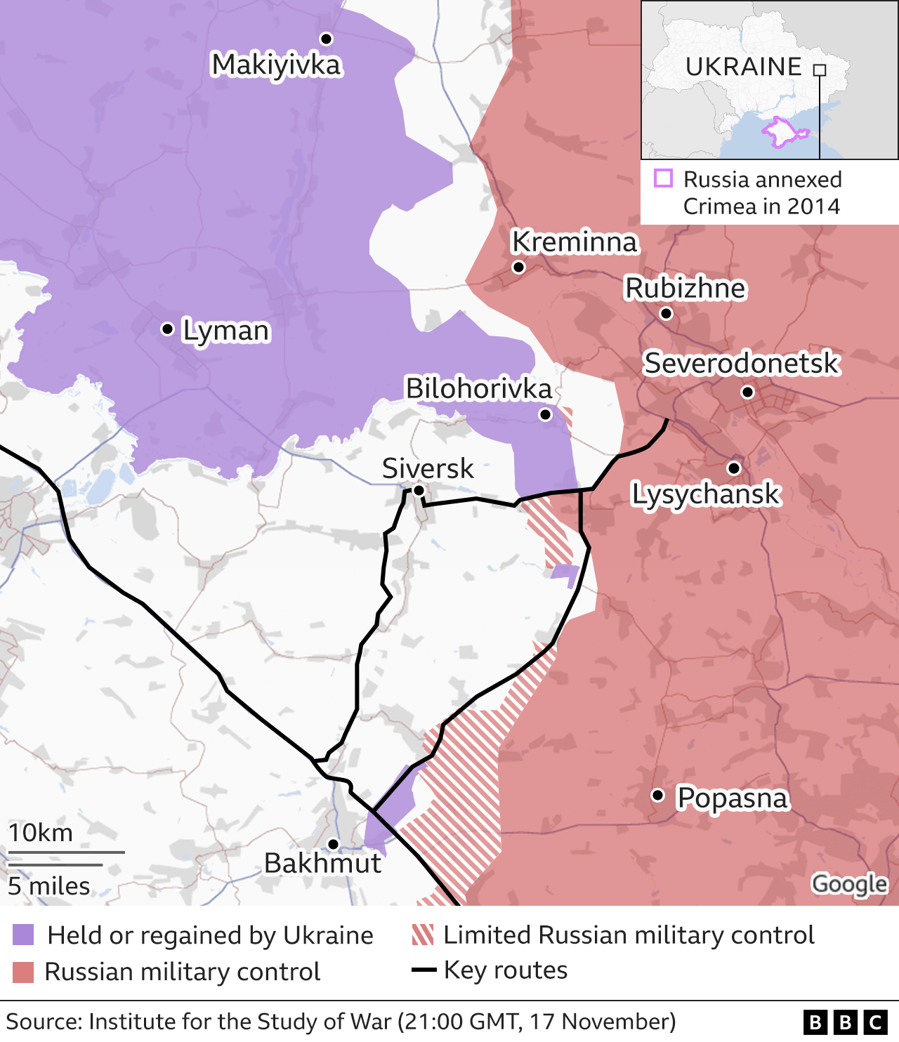 Map of eastern Ukraine