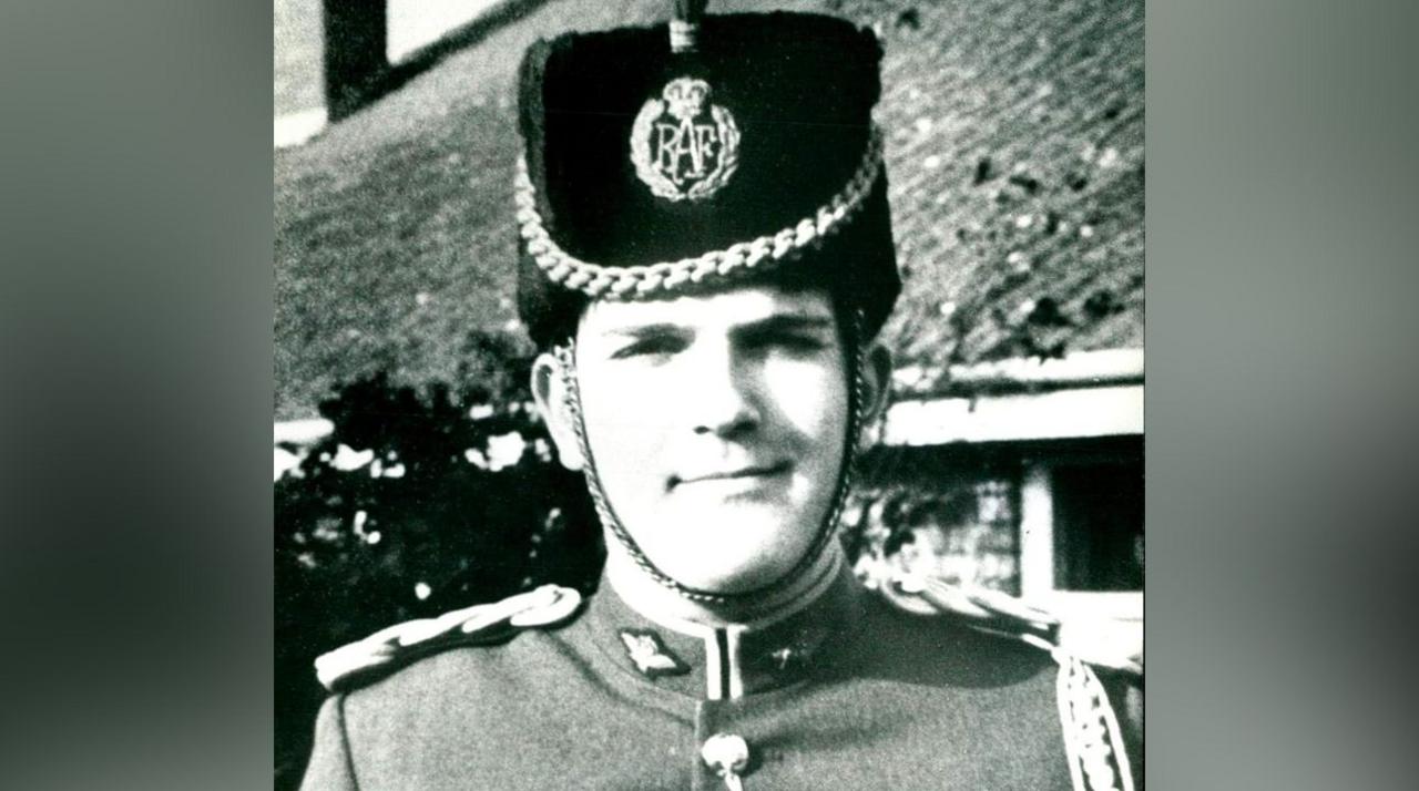 A black and white image of Simon Goodge in his RAF uniform.