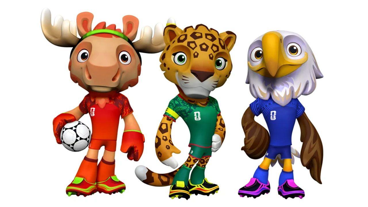world cup 2026 mascots, moose, jaguar and bald eagle.