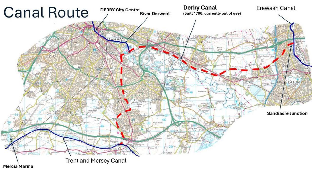 The proposed route of the restored Derby Canal