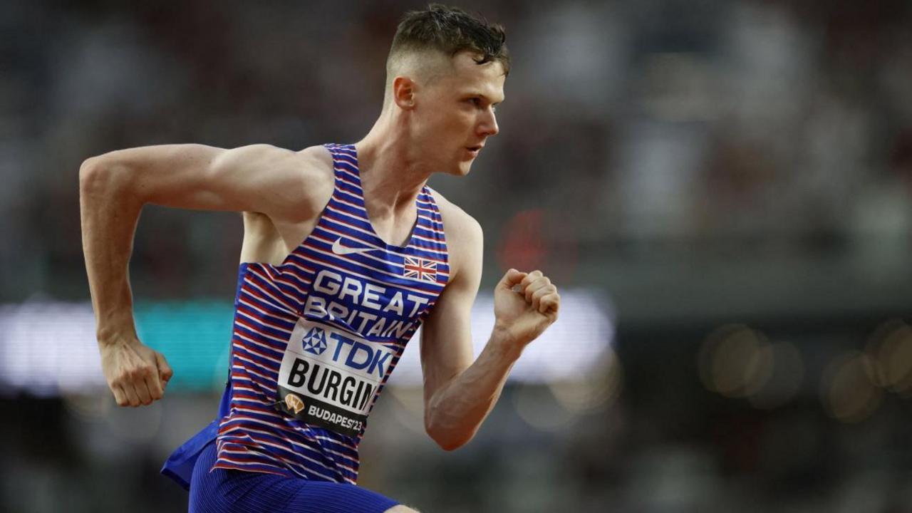 Runner Max Burgin running in a race at the World Athletics Championships, Budapest