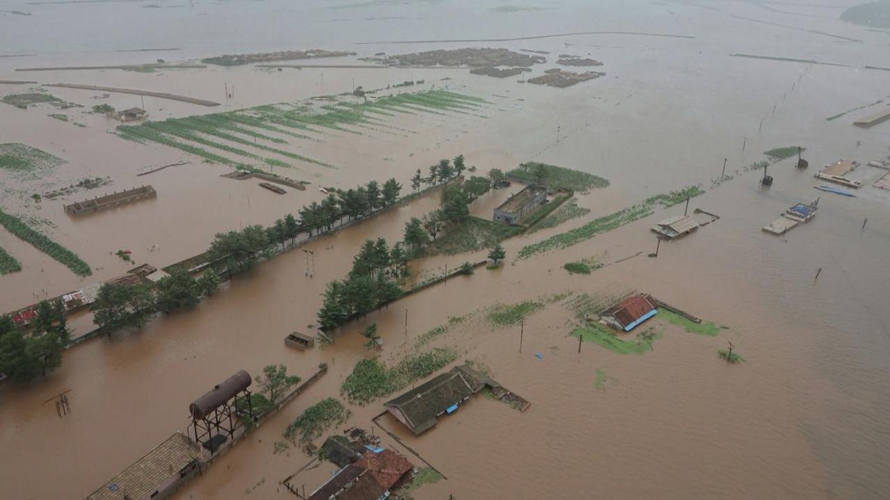 Flooded terrain in North Korea.