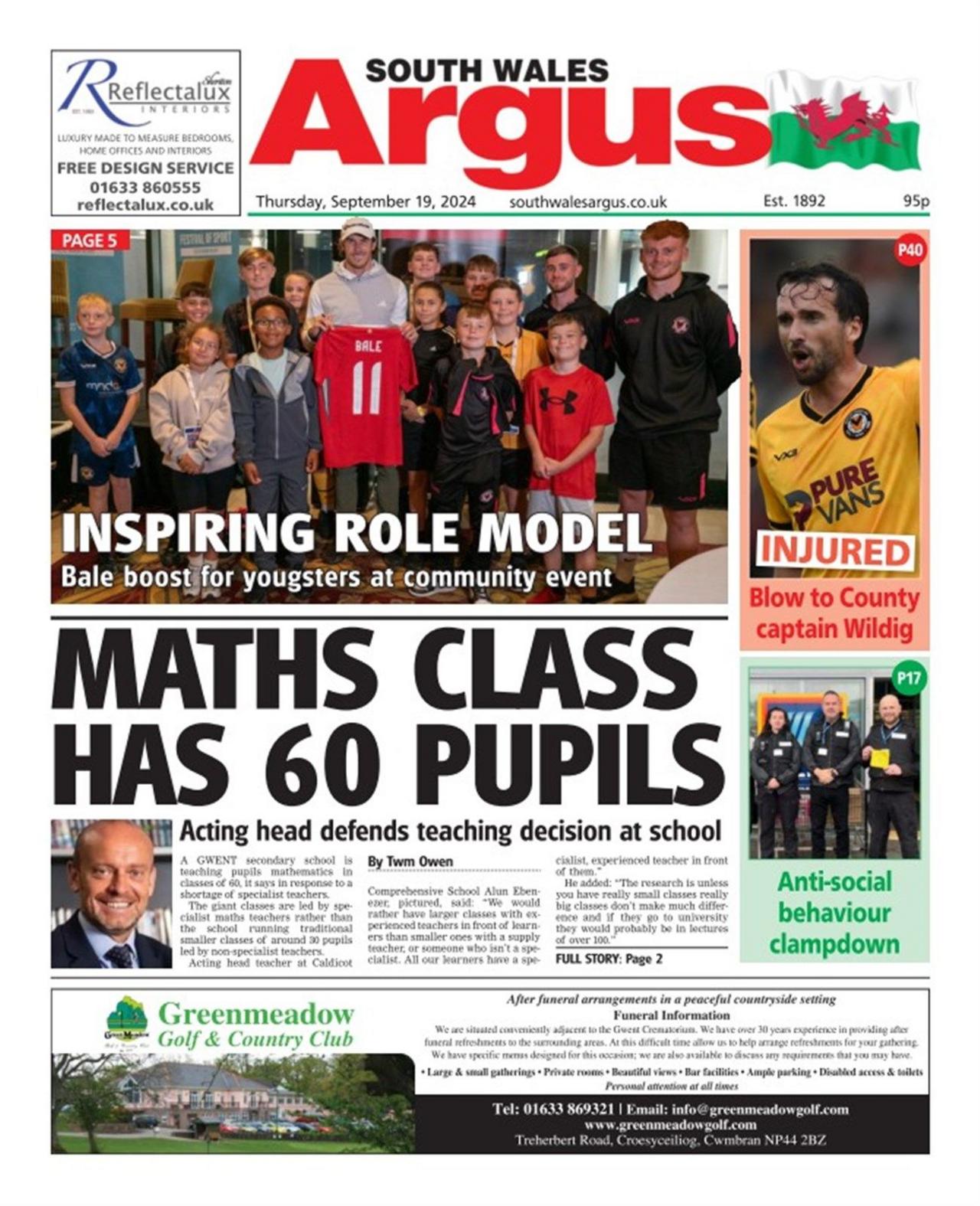 Front page of the South Wales Argus