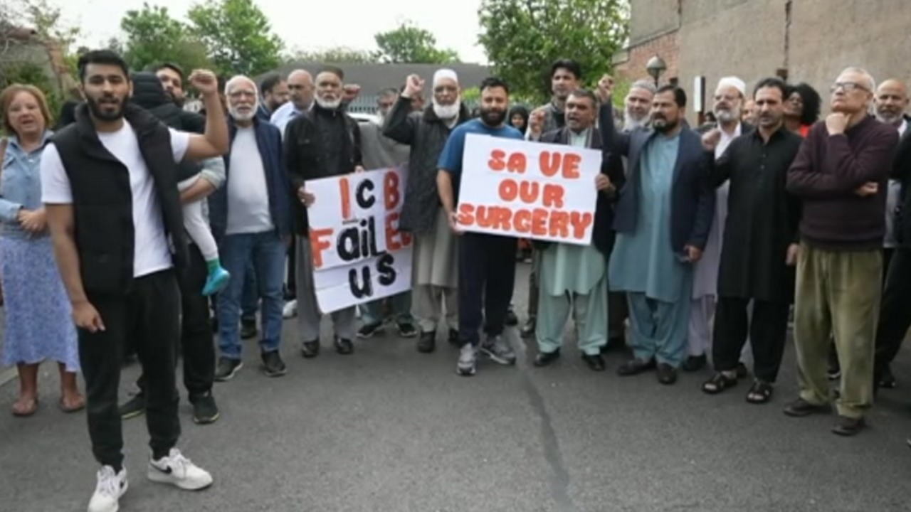 Protestors outside GP surgery