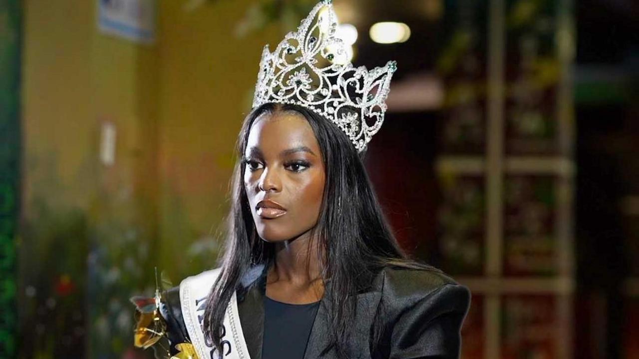 Chidimma Adetshina, the winner of the Miss Universe Nigeria 2024, poses with her crown, sits for an interview