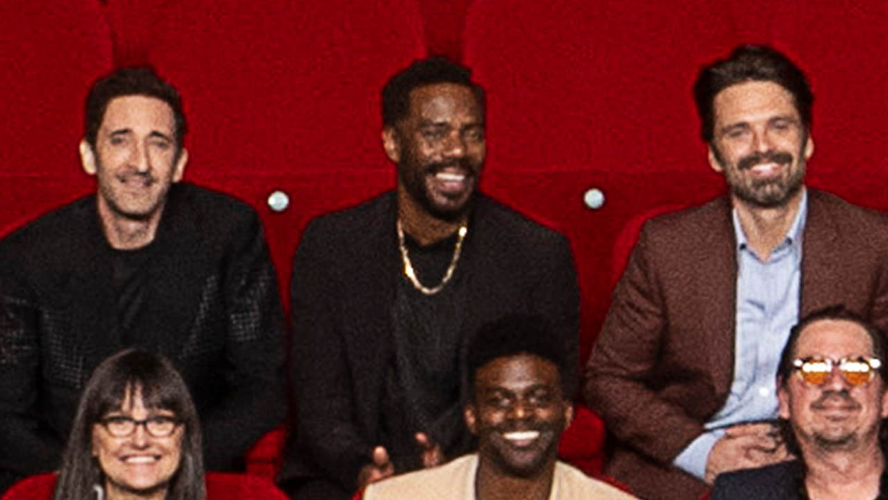 Adrien Brody, Colman Domingo and Sebastian Stan in the 97th Oscars nominees dinner class photo