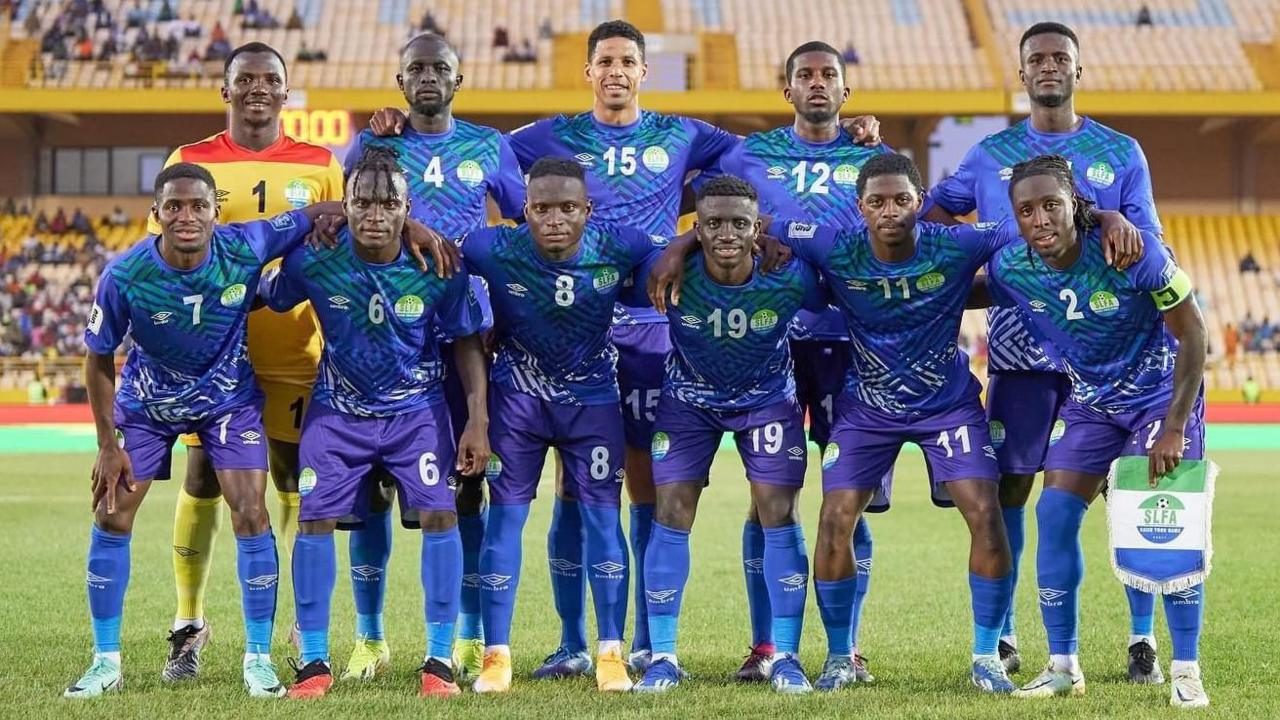 Sierra Leone players line up for a team photo prior to an international match