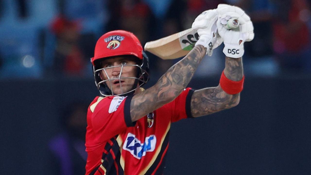 Alex Hales plays a shot