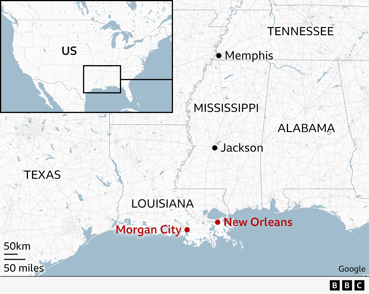 A map shows where the hurricane made landfall in the US