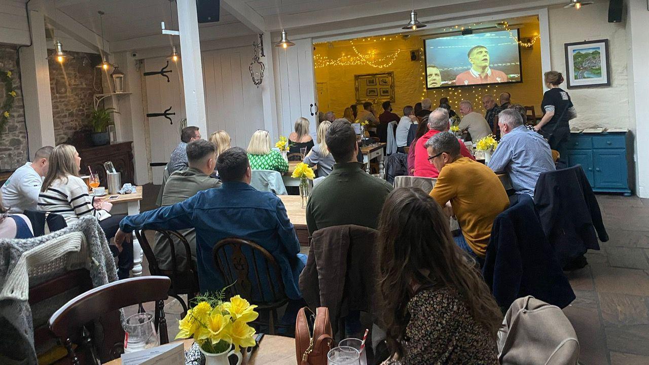 Viewers watching Wales play at the The Kings Arms Hotel, Abergavenny 