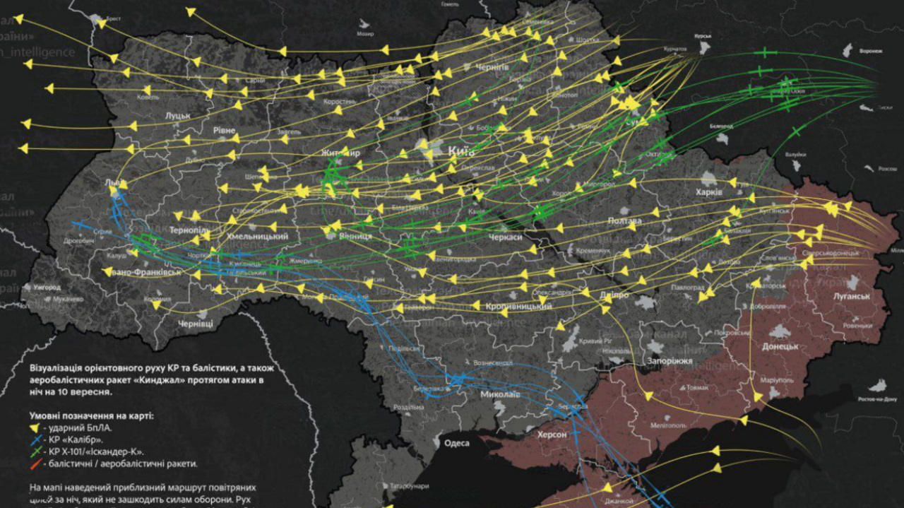 An adviser to Ukrainian President Volodymyr Zelensky - Mykhailo Podolyak - has posted this map on social media, which he says shows Russian drones over Ukraine last night. Some of the drones are shown to be entering Poland.

