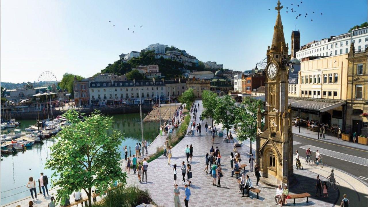 A previous artist's impression showing Torquay harbourside including a two-way cycle path