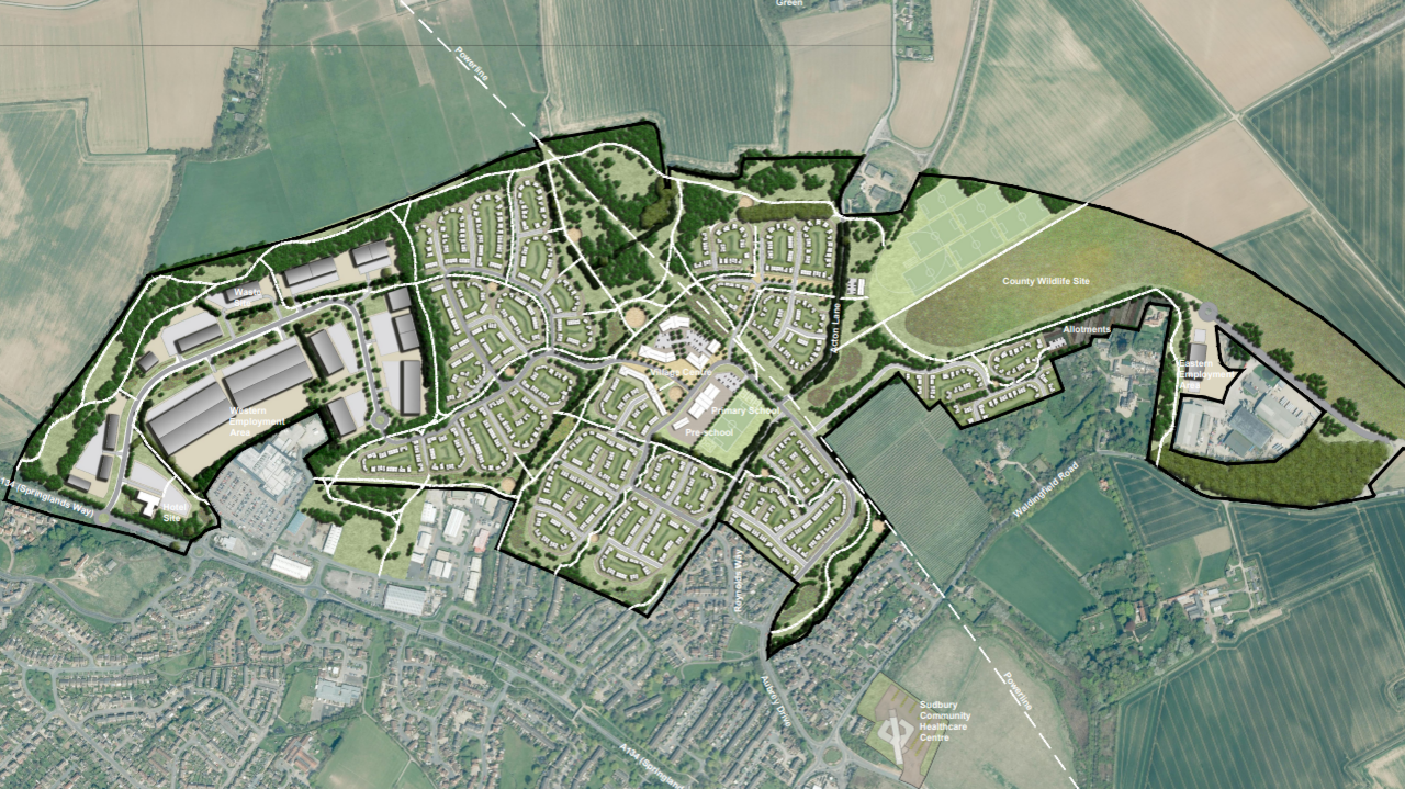 A CGI image of the the wider development from above.