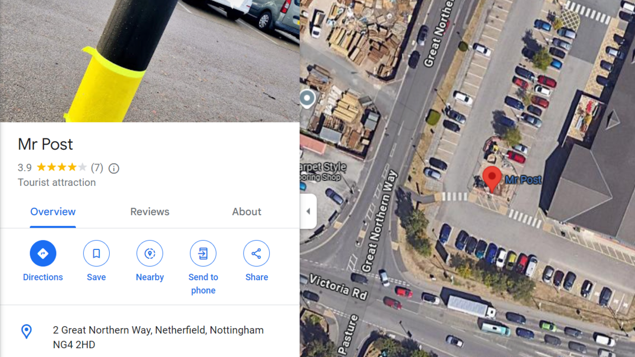 A screenshot of a webpage showing Google Maps, with the listing of Mr Post at the Netherfield Lidl.