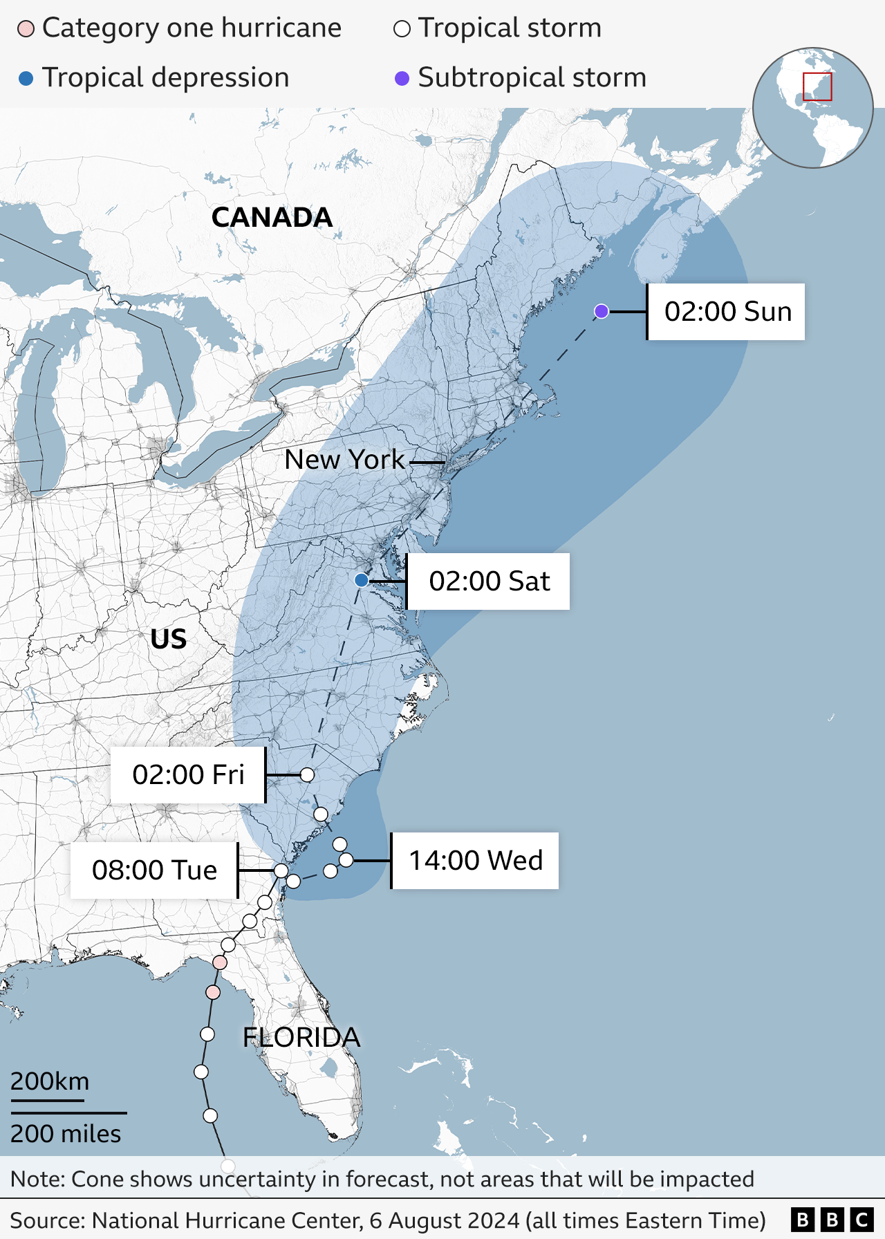 Map showing path of tropical storm