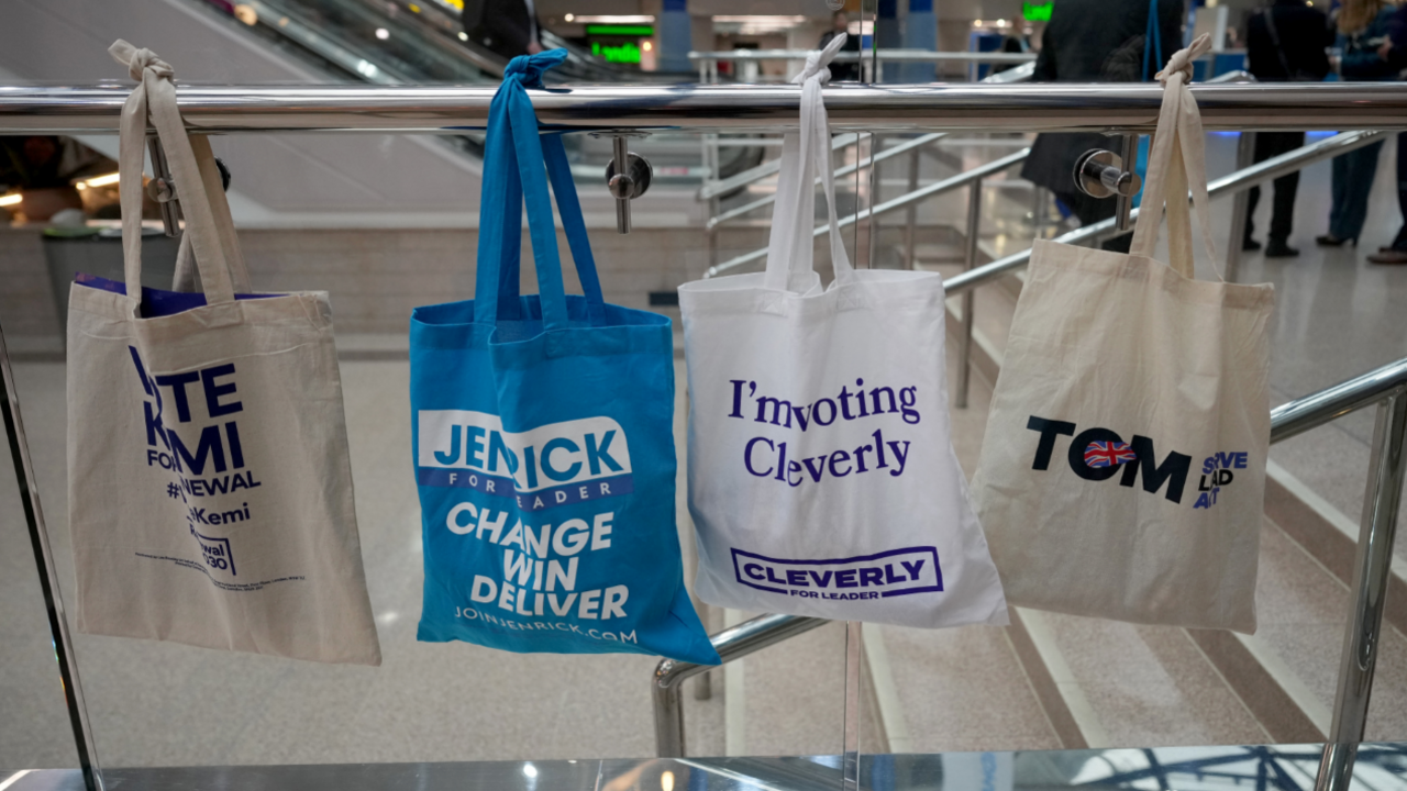 Bags displaying the names of the Tory leadership rivals 