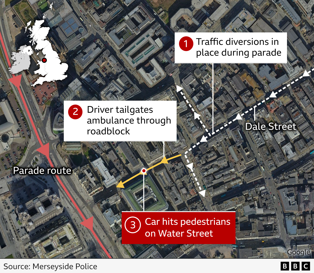 Aerial graphic map of Liverpool incident