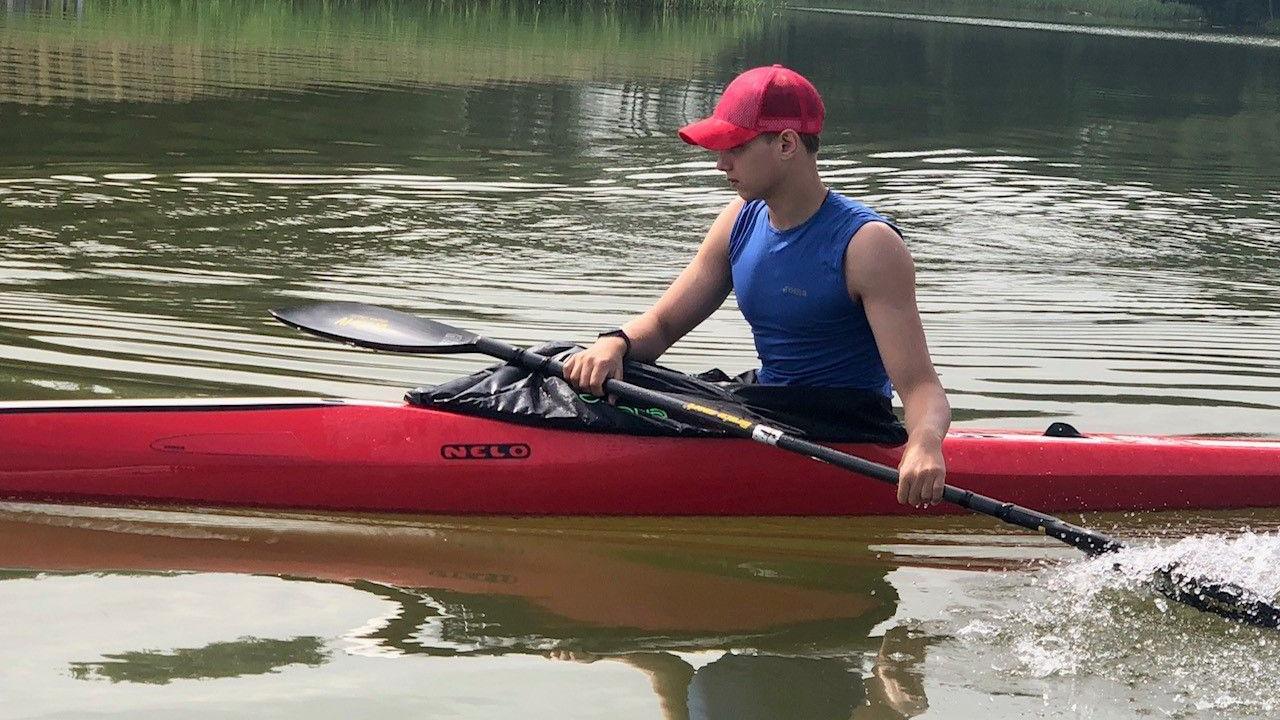 Tymur in a kayak