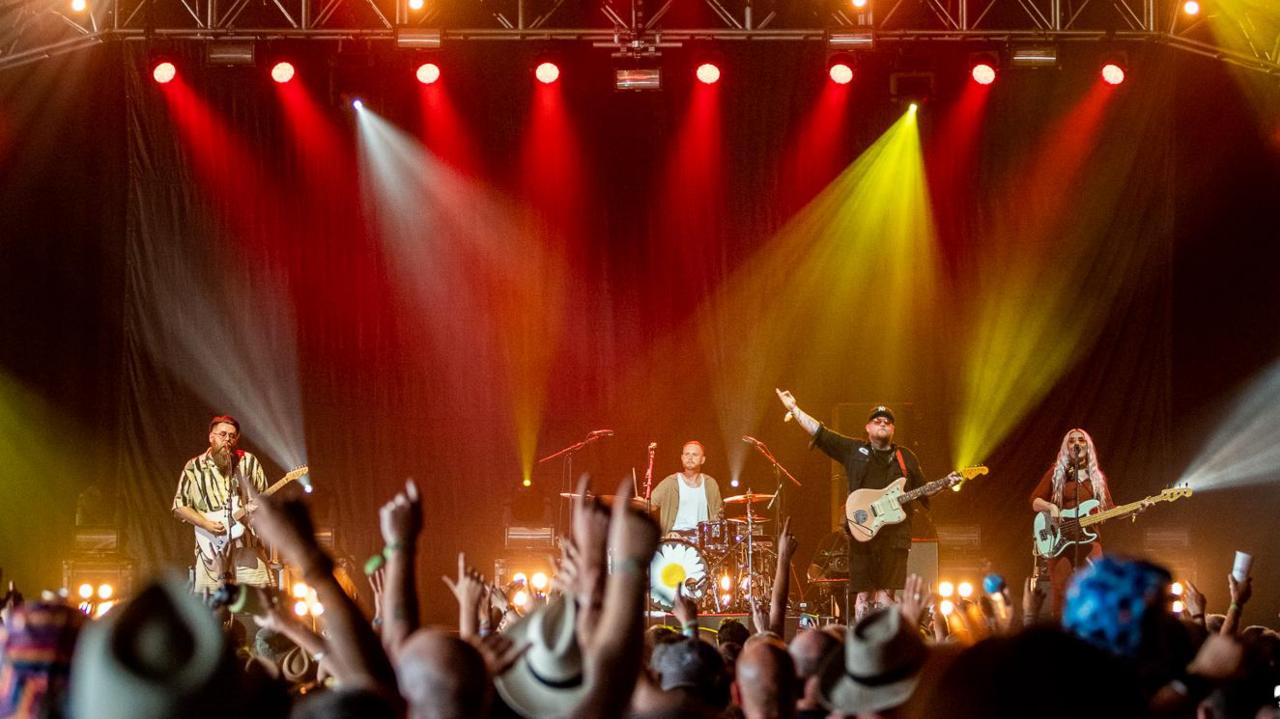 The Lottery Winners performing in the Big Top at Isle of Wight Festival