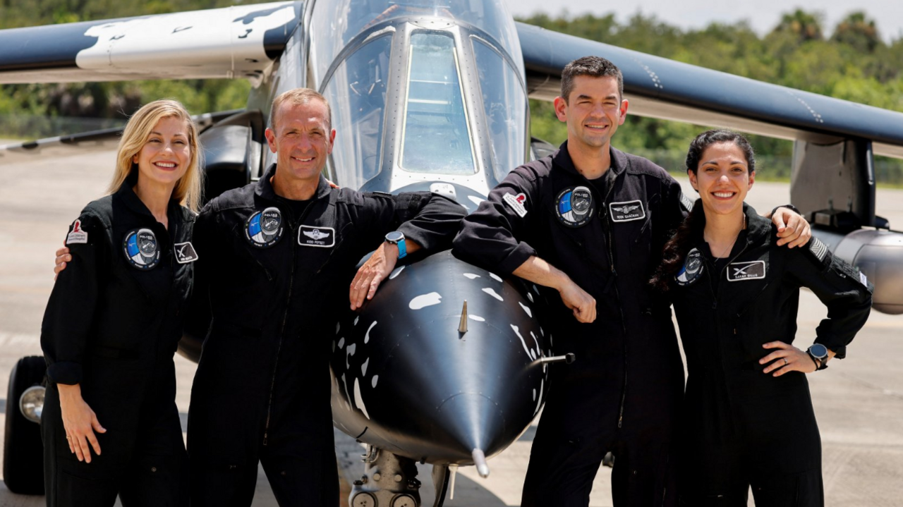 Anna Menon, Scott Poteet, commander Jared Isaacman and Sarah Gillis, crew members of Polaris Dawn