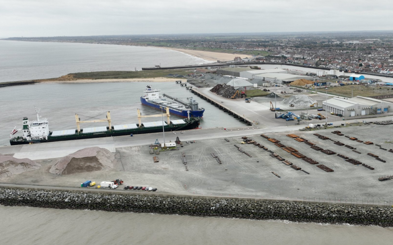 Drone image of the MV Ruby of the Great Yarmouth coastline