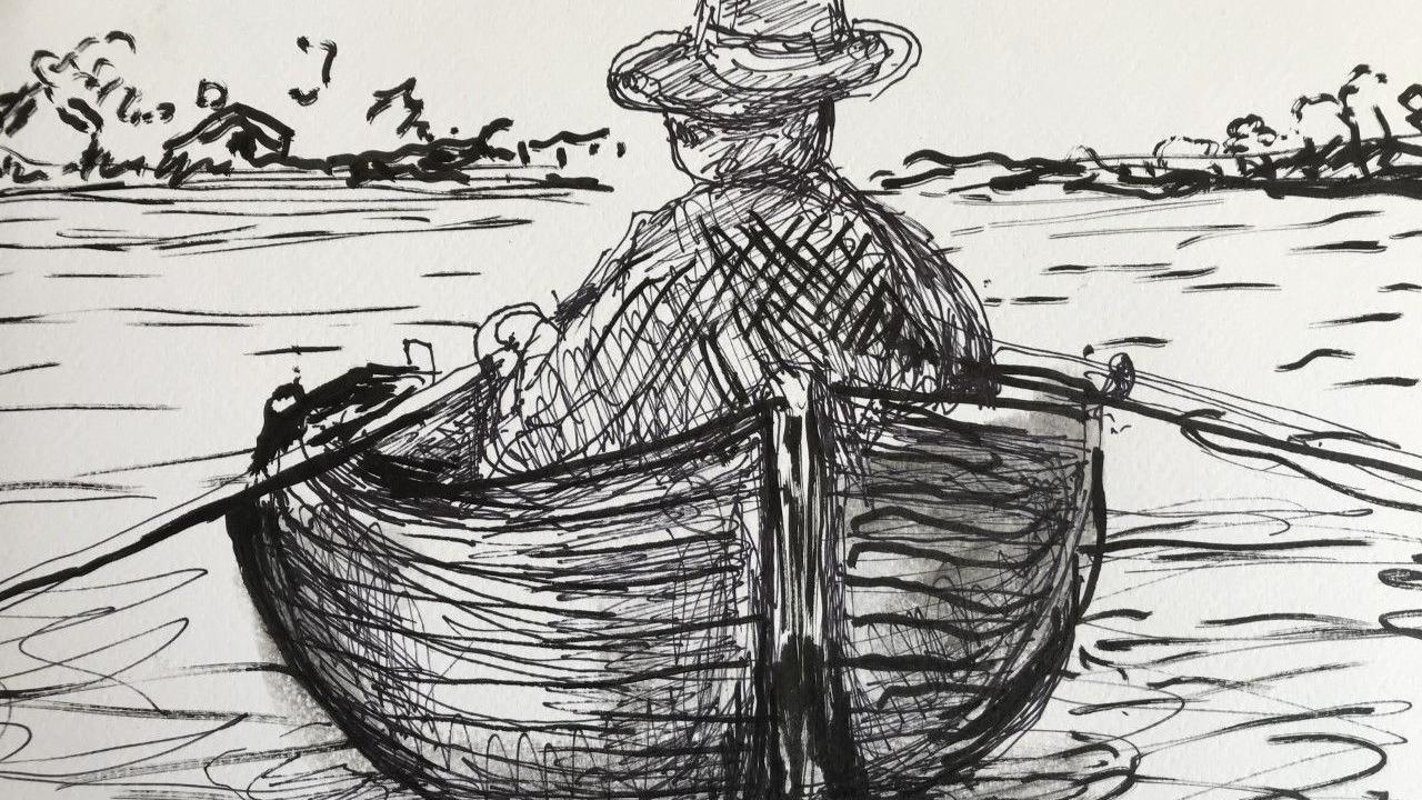 A sketch of a man rowing