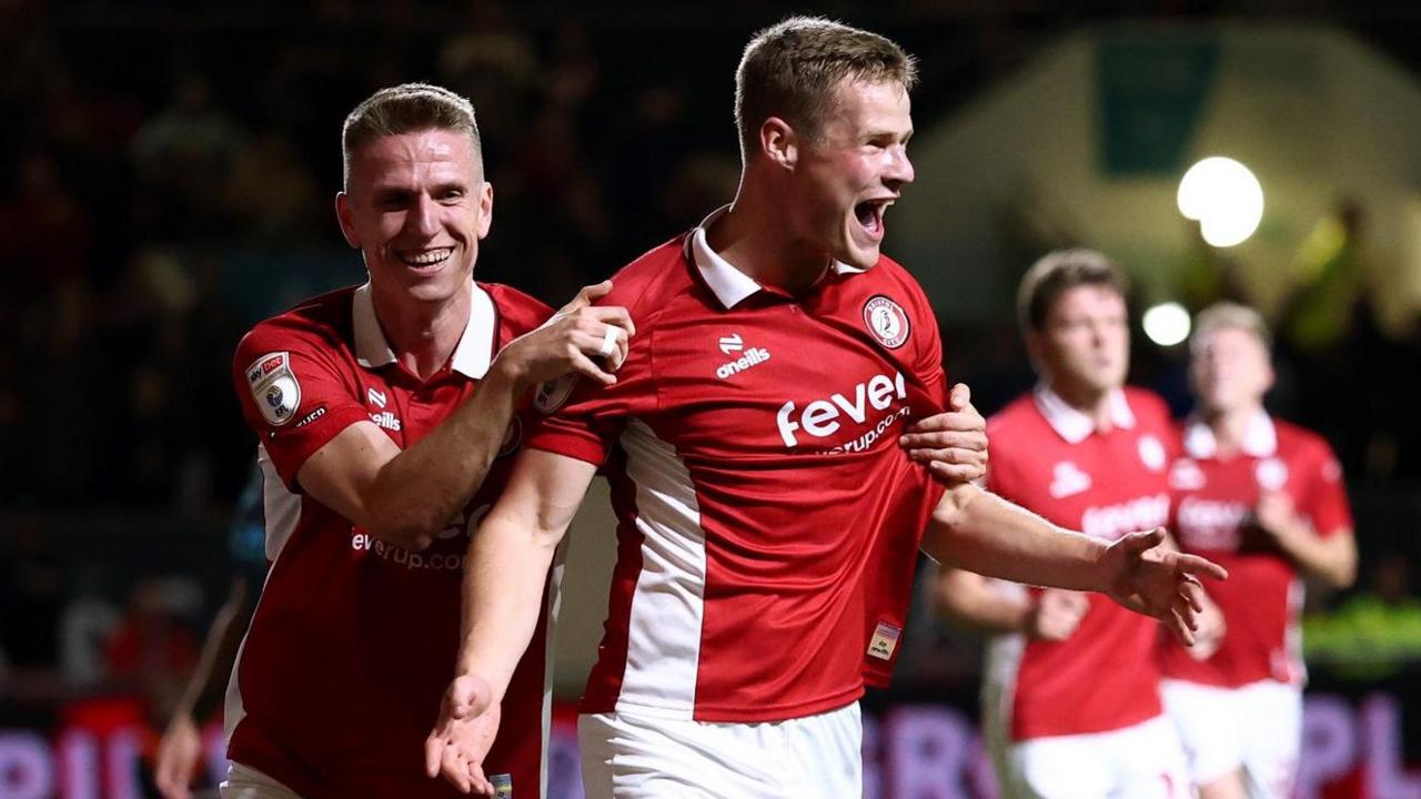 Rob Atkinson celebrates his goal for Bristol City