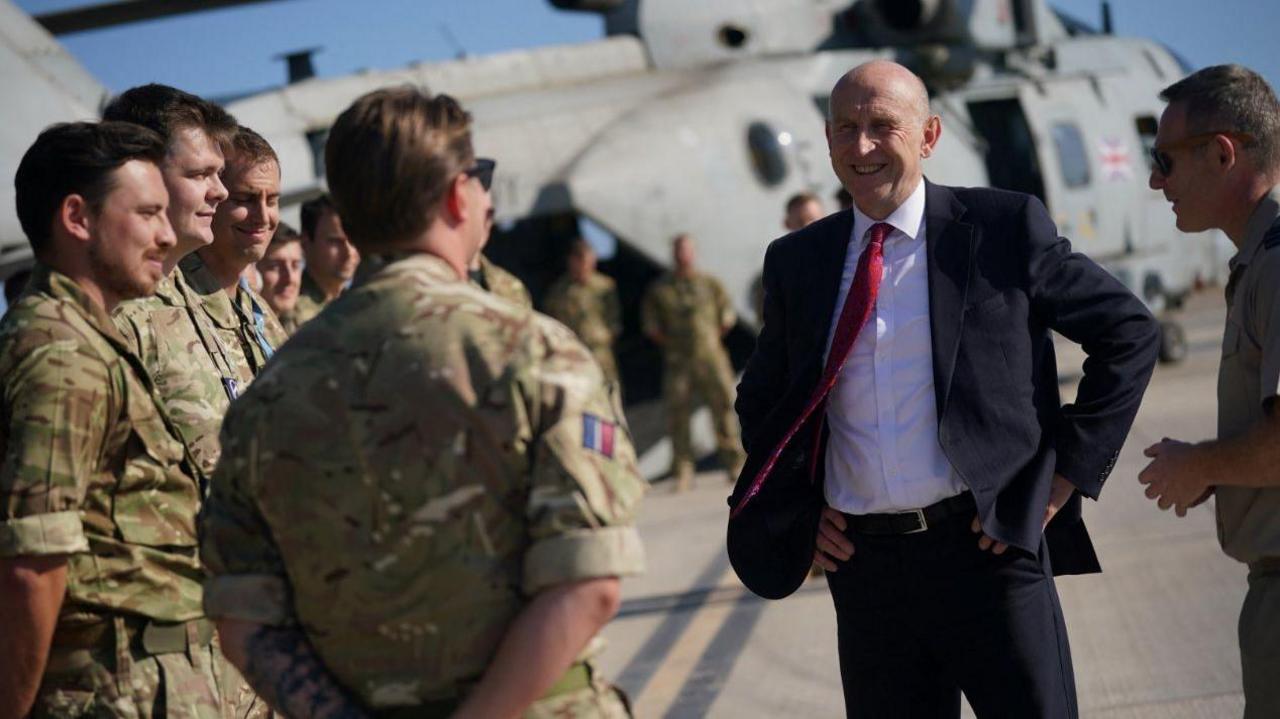 Defence Secretary John Healey meeting British troops in Cyprus