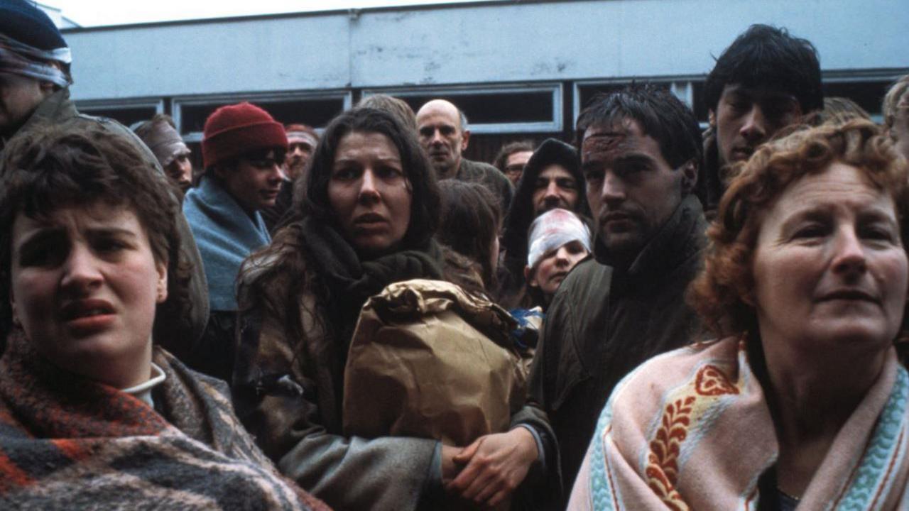 Actors in the film Threads as they search for food in the aftermath of a nuclear bomb 