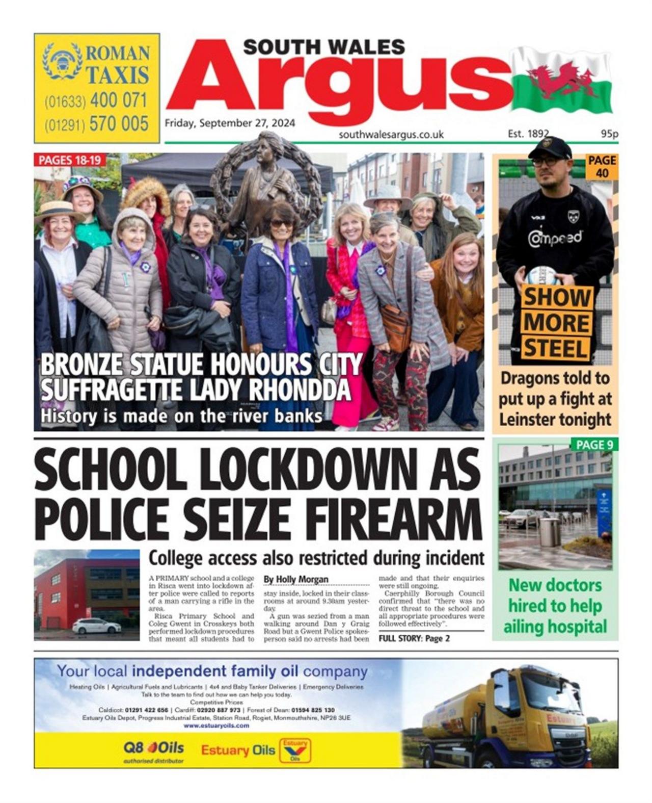 Front page of South Wales Argus