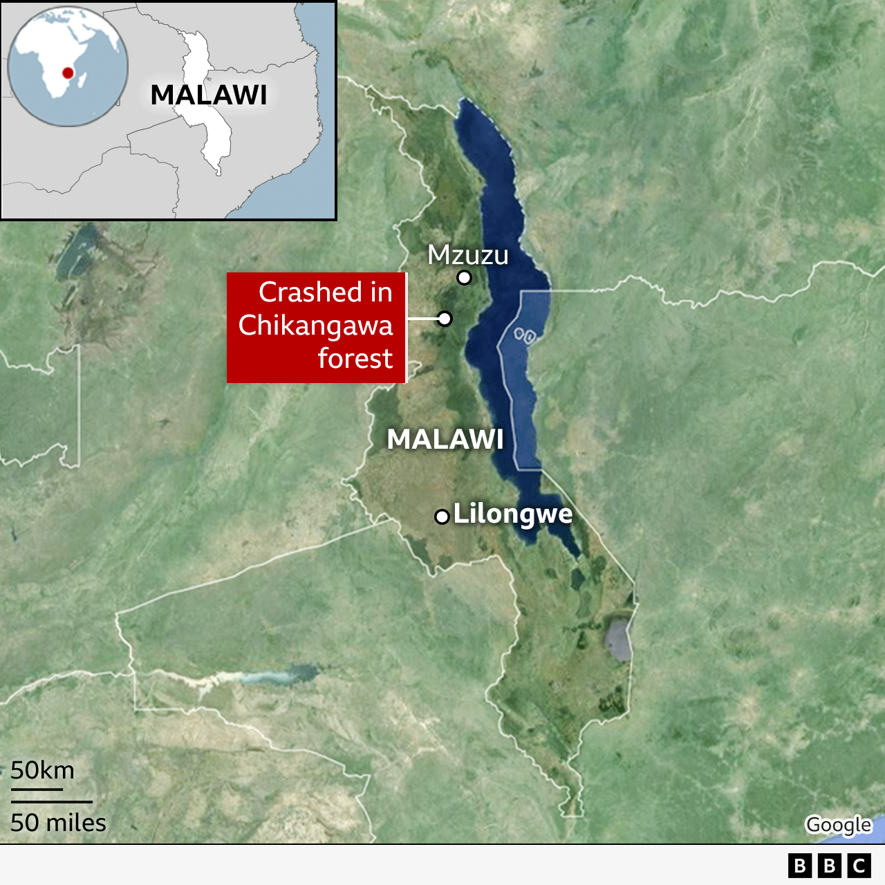 A map showing the plane's route and the site of the crash