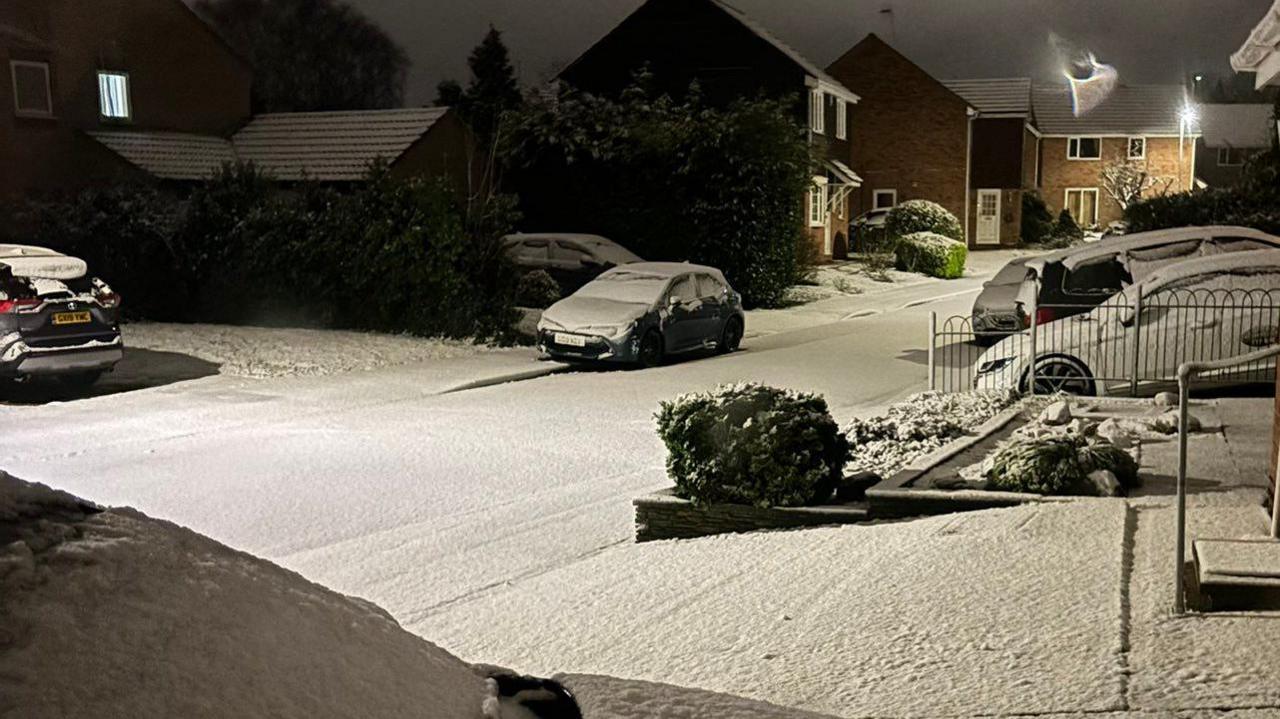 Snow on a residential street in Peterborough.