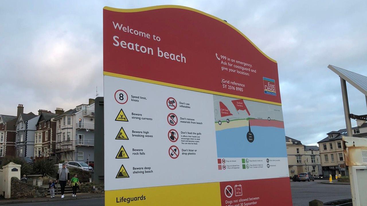 A sign for Seaton beach 