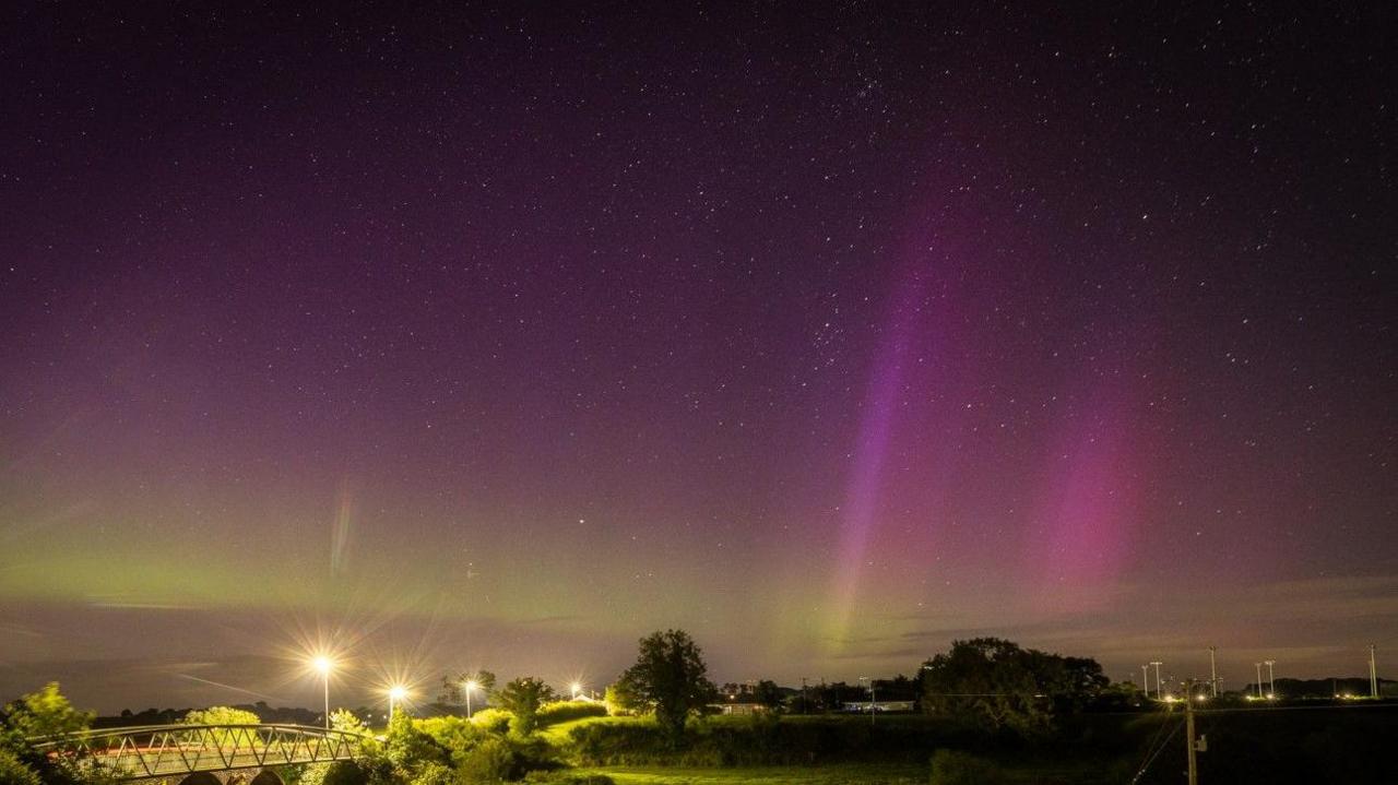 Northern Lights over Ballinderry Bridge in County Londonderry