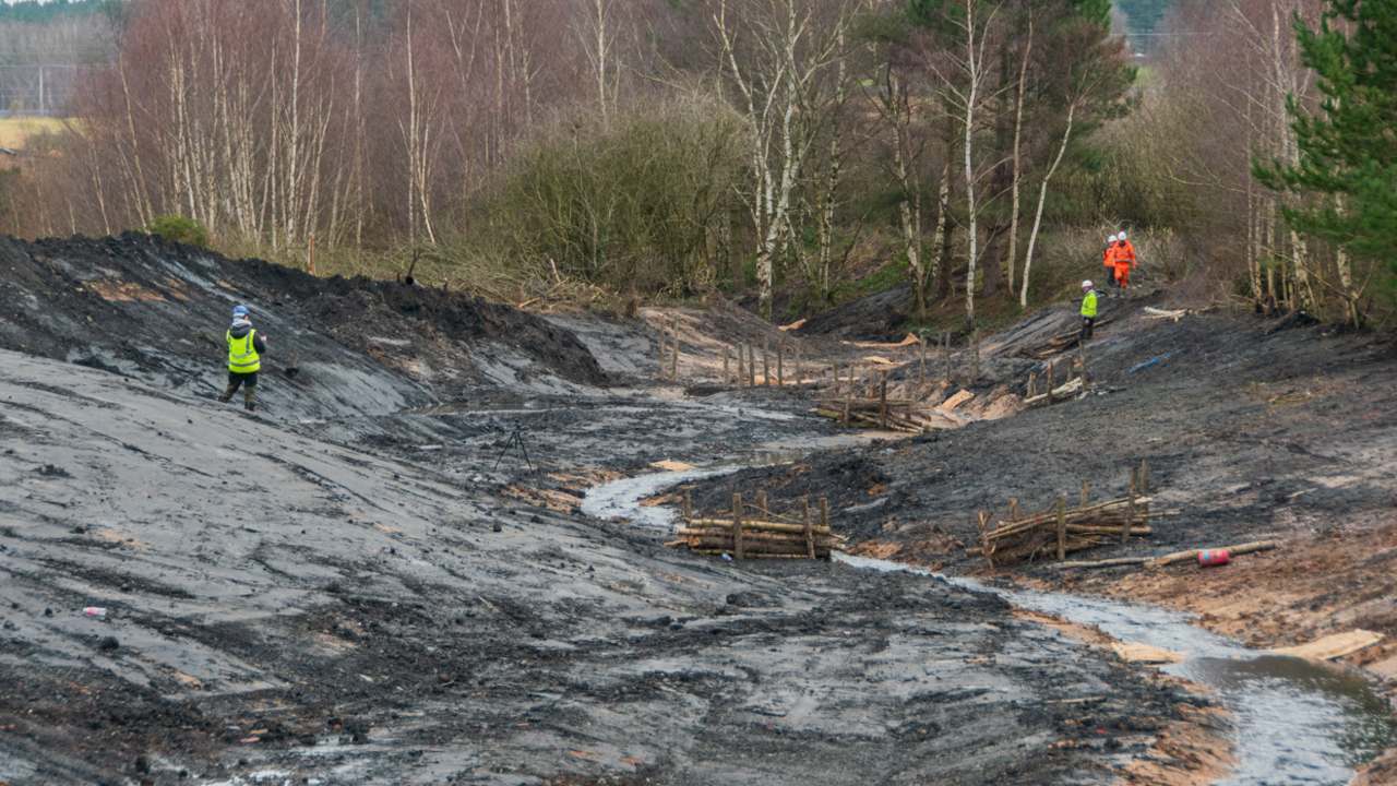 An image of workers contructing a natural river at Clipston Colliery in Nottinghamshire