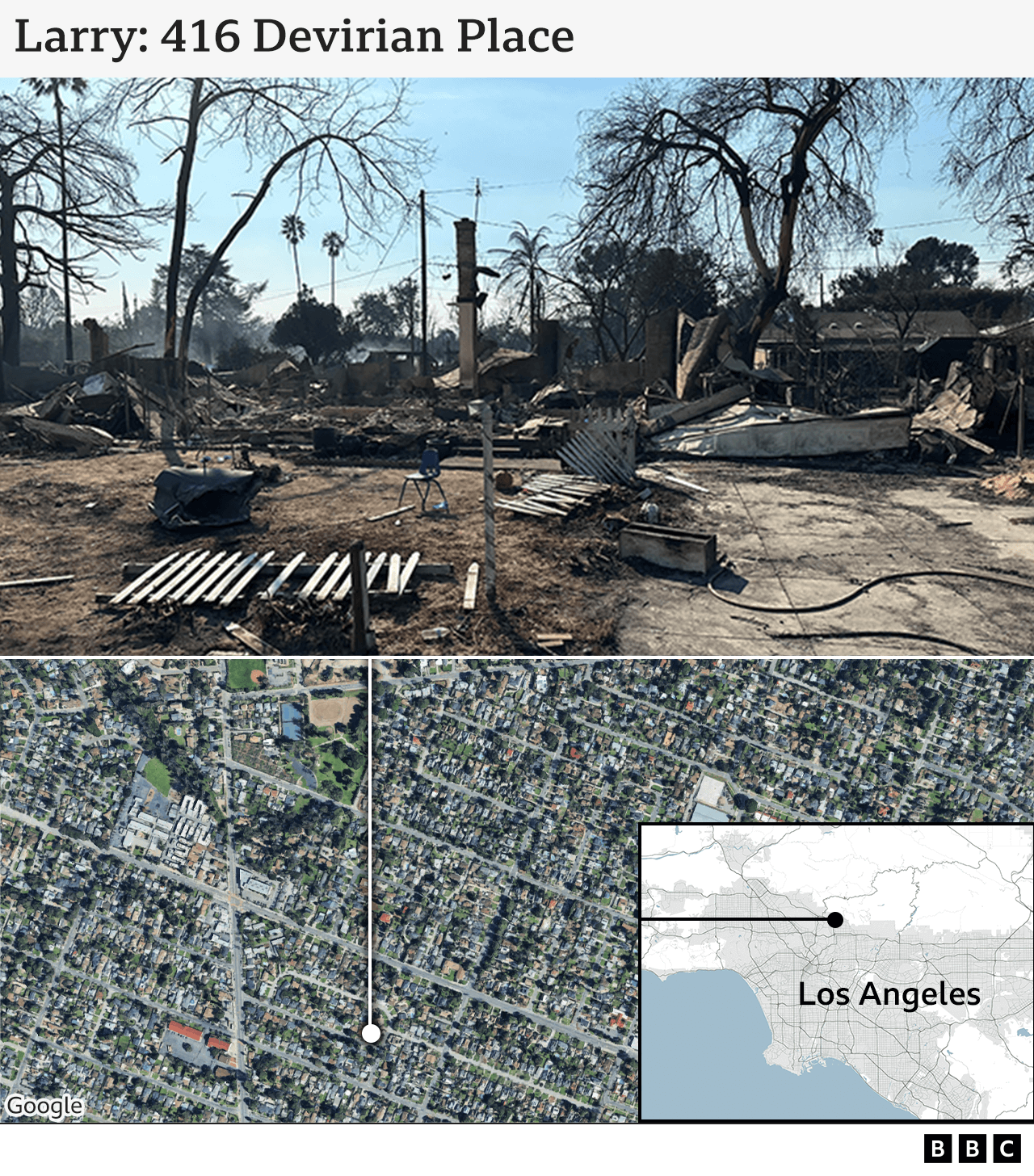 BBC graphic showing Larry's destroyed home