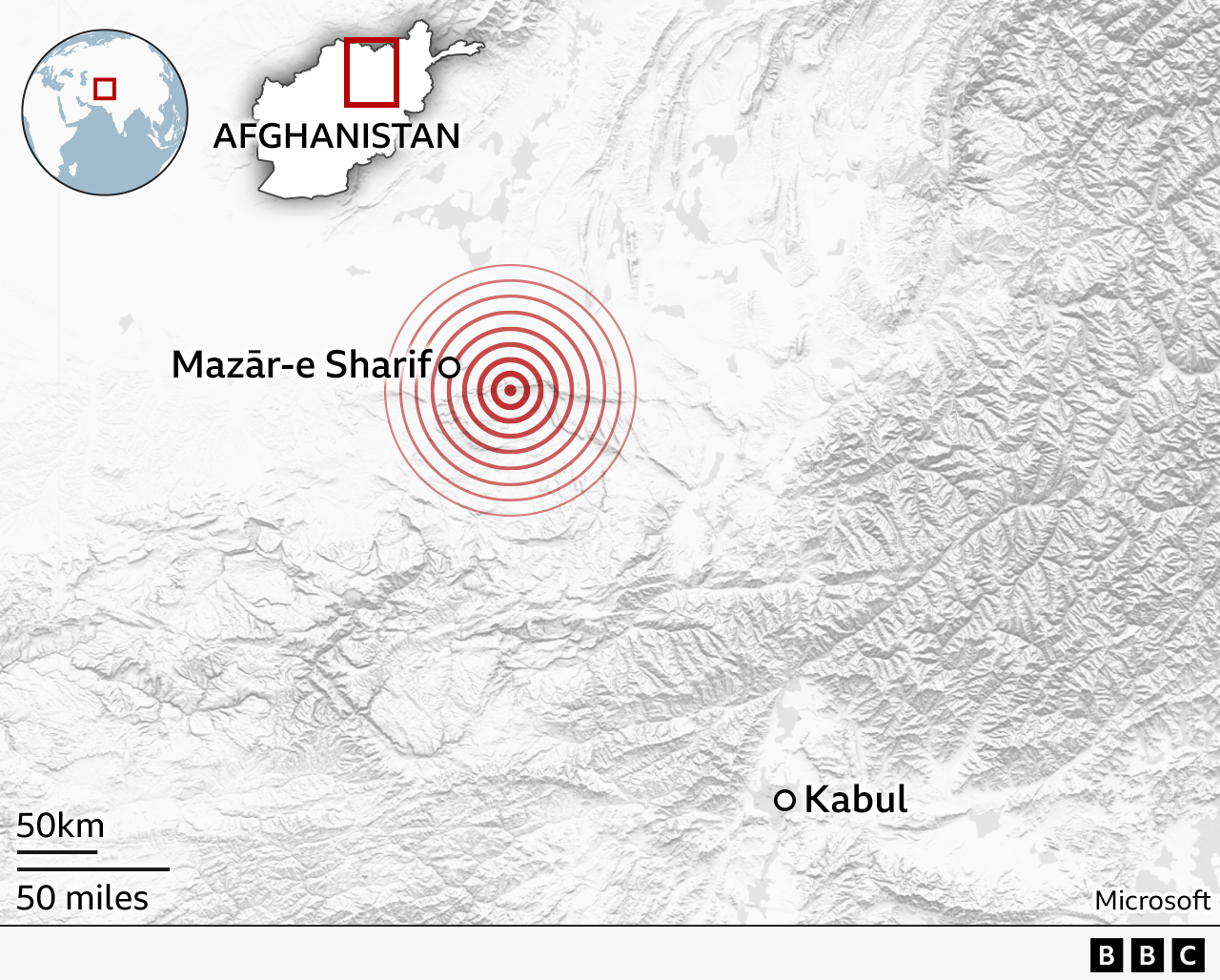 A map showing concentric circles near a spot marked Mazar-e-Sharif