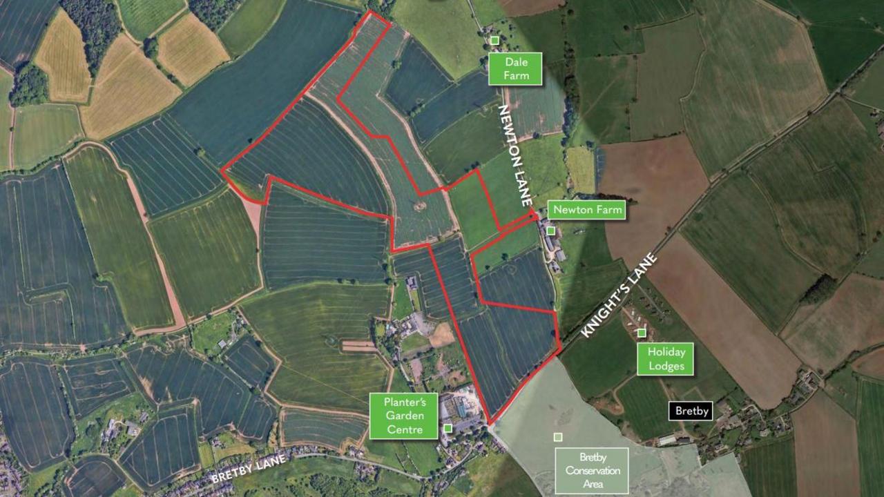 A satellite image showing the outline of a proposed solar farm in Derbyshire