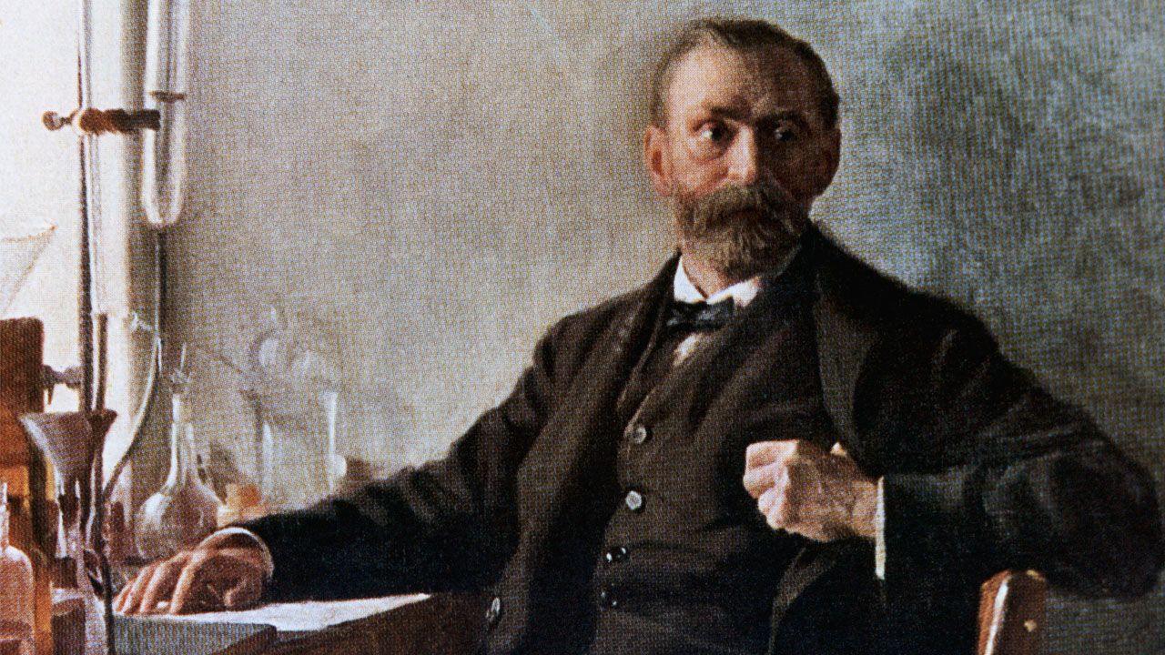 A painting of Alfred Nobel in his laboratory by Emil Osterman.