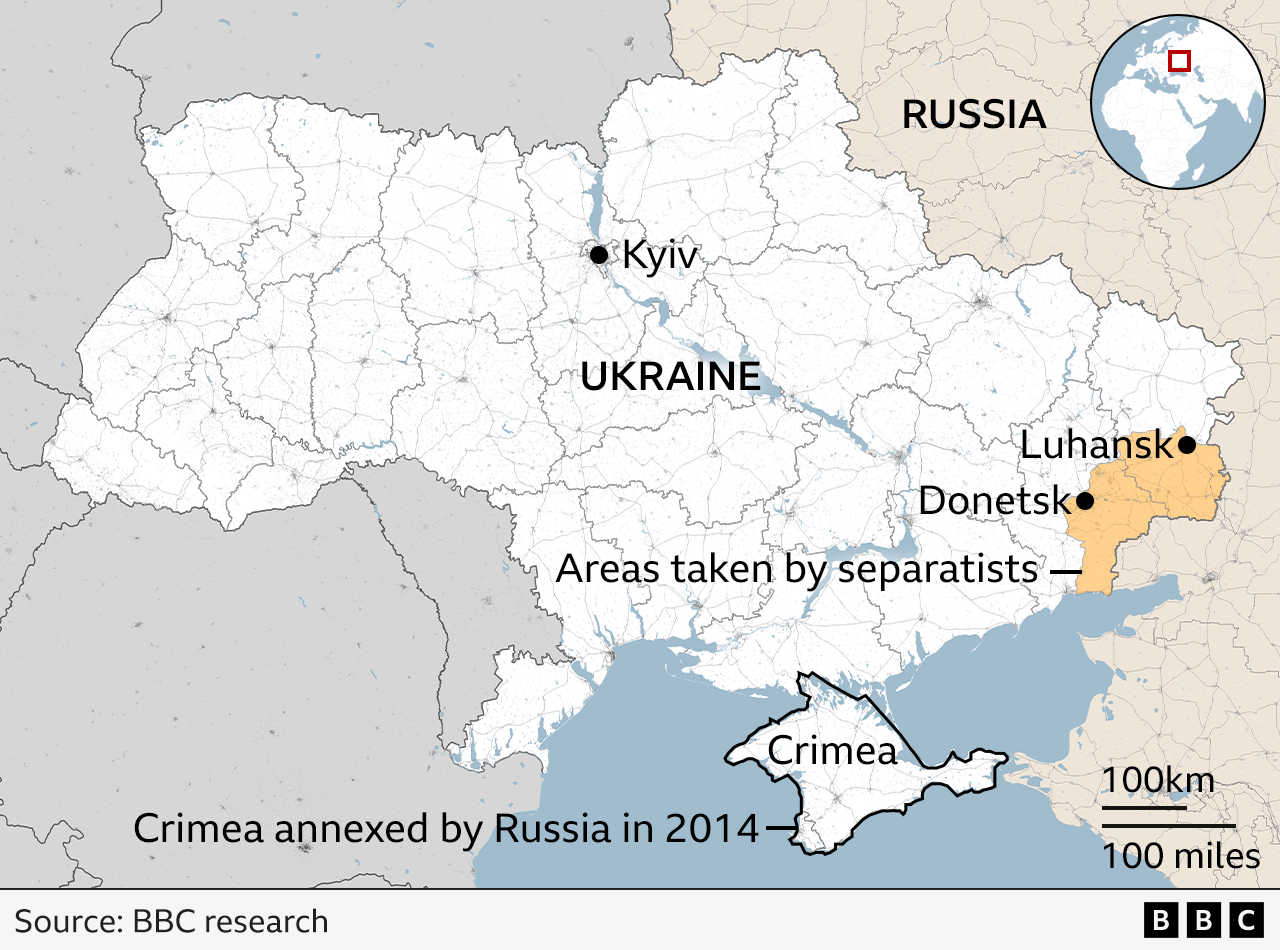 Map showing Ukraine before the full scale invasion in 2014